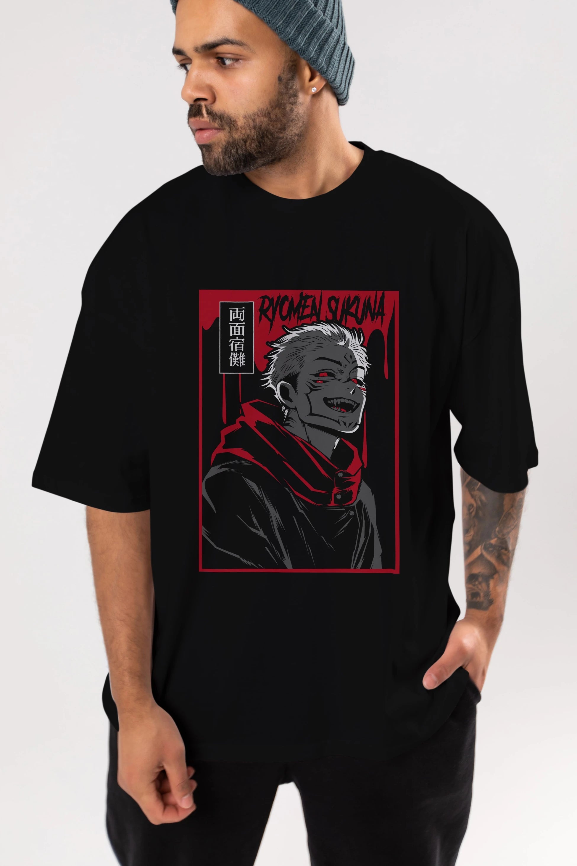 SUKUNA Anime Ön Baskılı Oversize t-shirt %100 pamuk Erkek Kadın Unisex