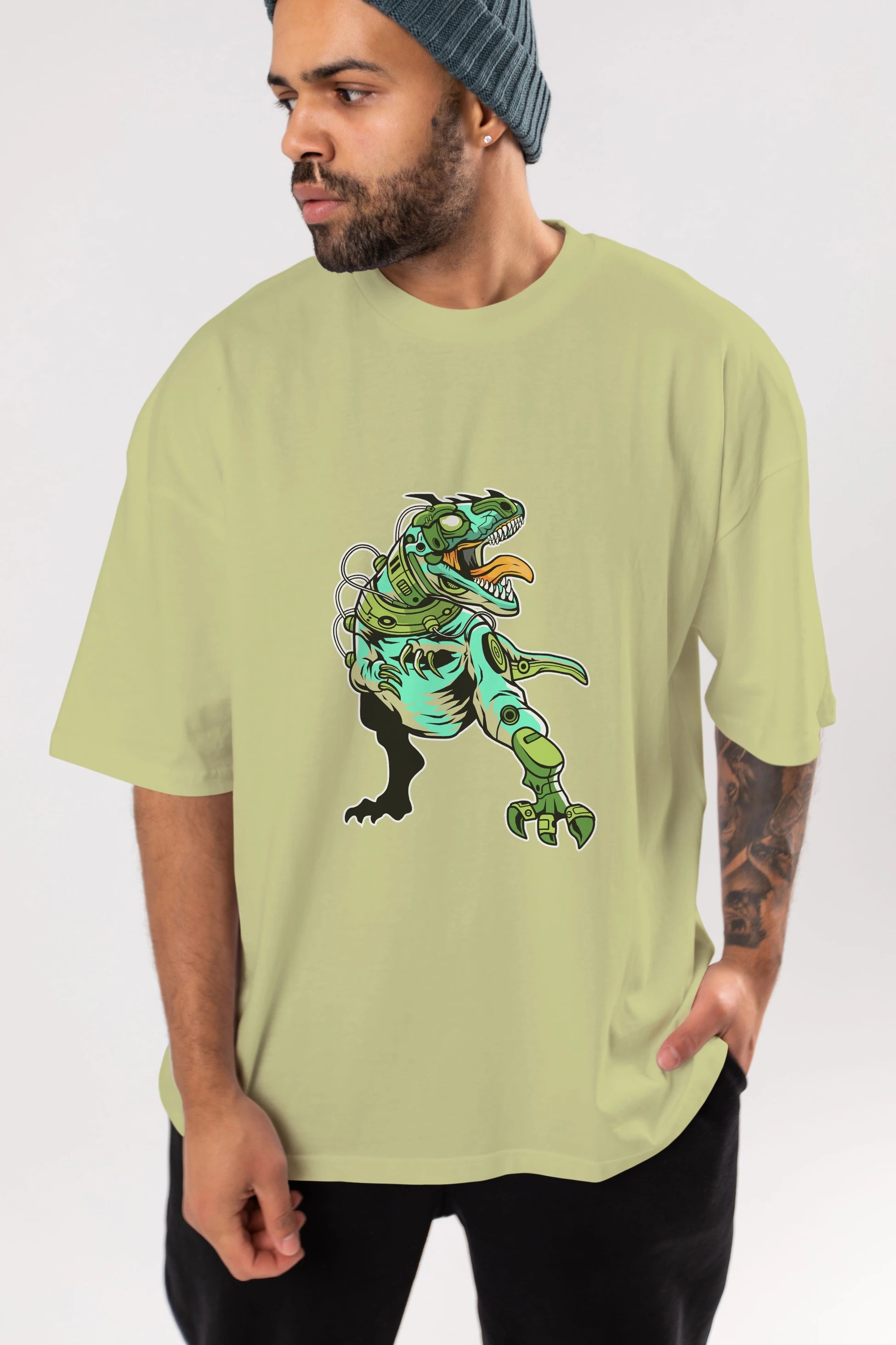 Trex Robot Ön Baskılı Oversize t-shirt Erkek Kadın Unisex %100 Pamuk tişort