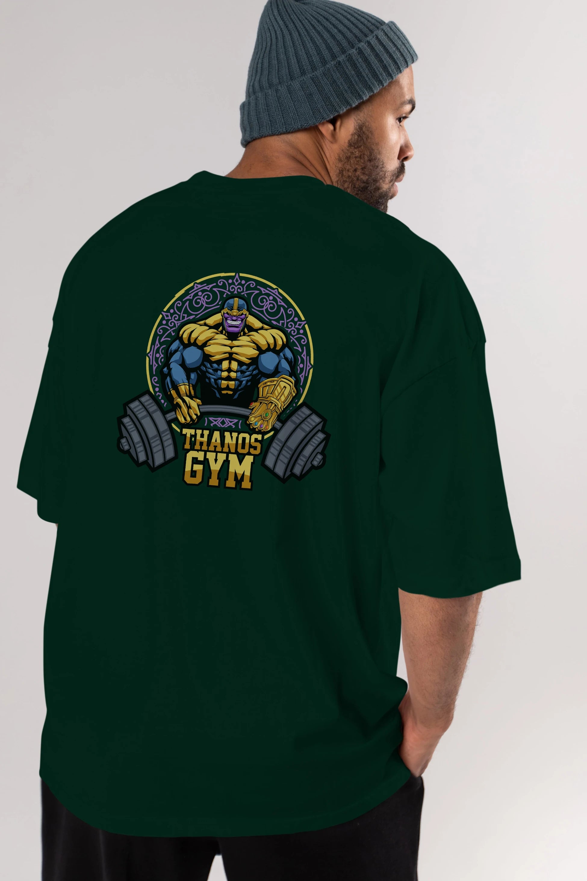Thanos GYM Arka Baskılı Oversize t-shirt Erkek Kadın Unisex %100 Pamuk Bisiklet Yaka tişort