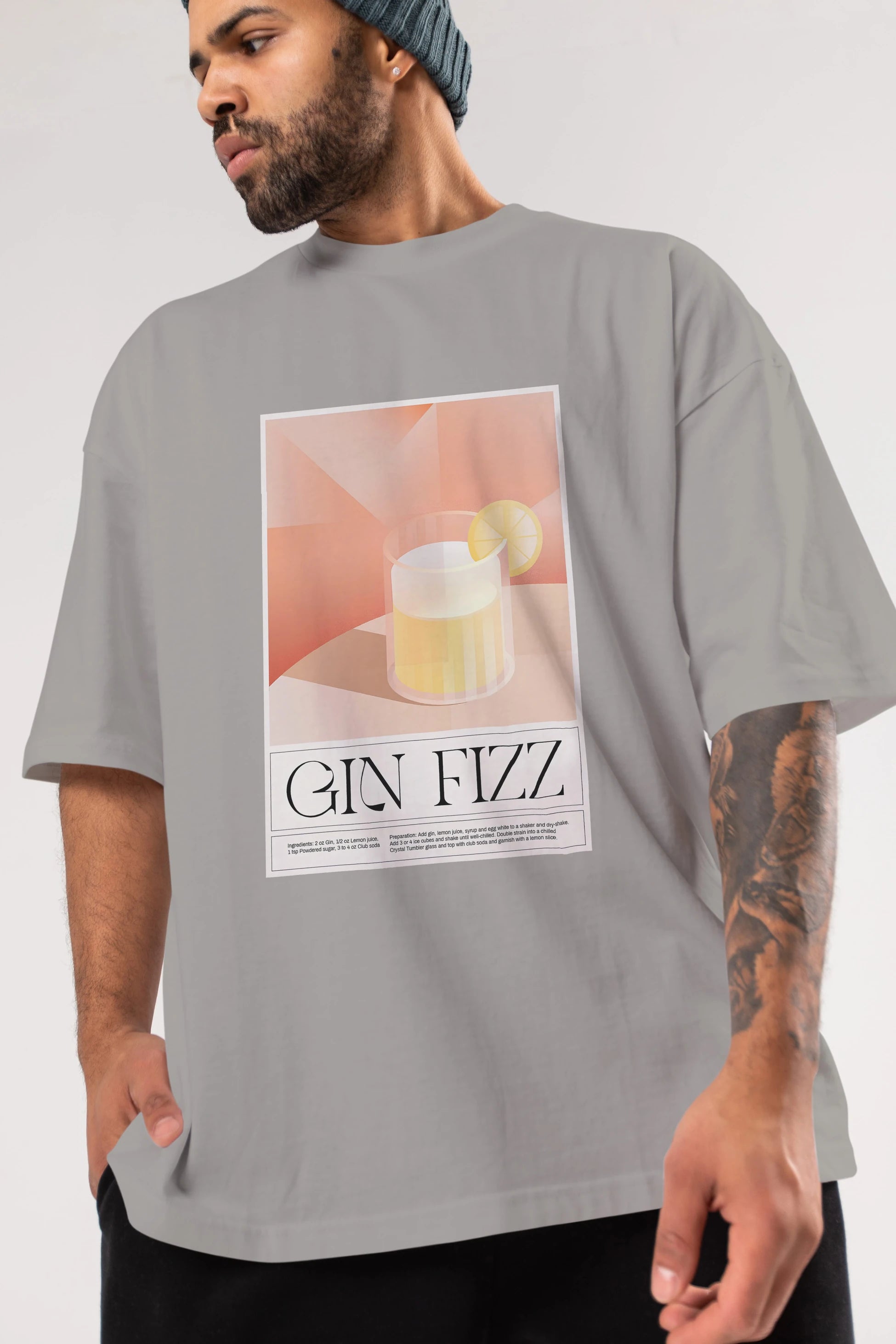 Gin Fizz Ön Baskılı Oversize t-shirt Erkek Kadın Unisex %100 Pamuk Bisiklet Yaka tişort
