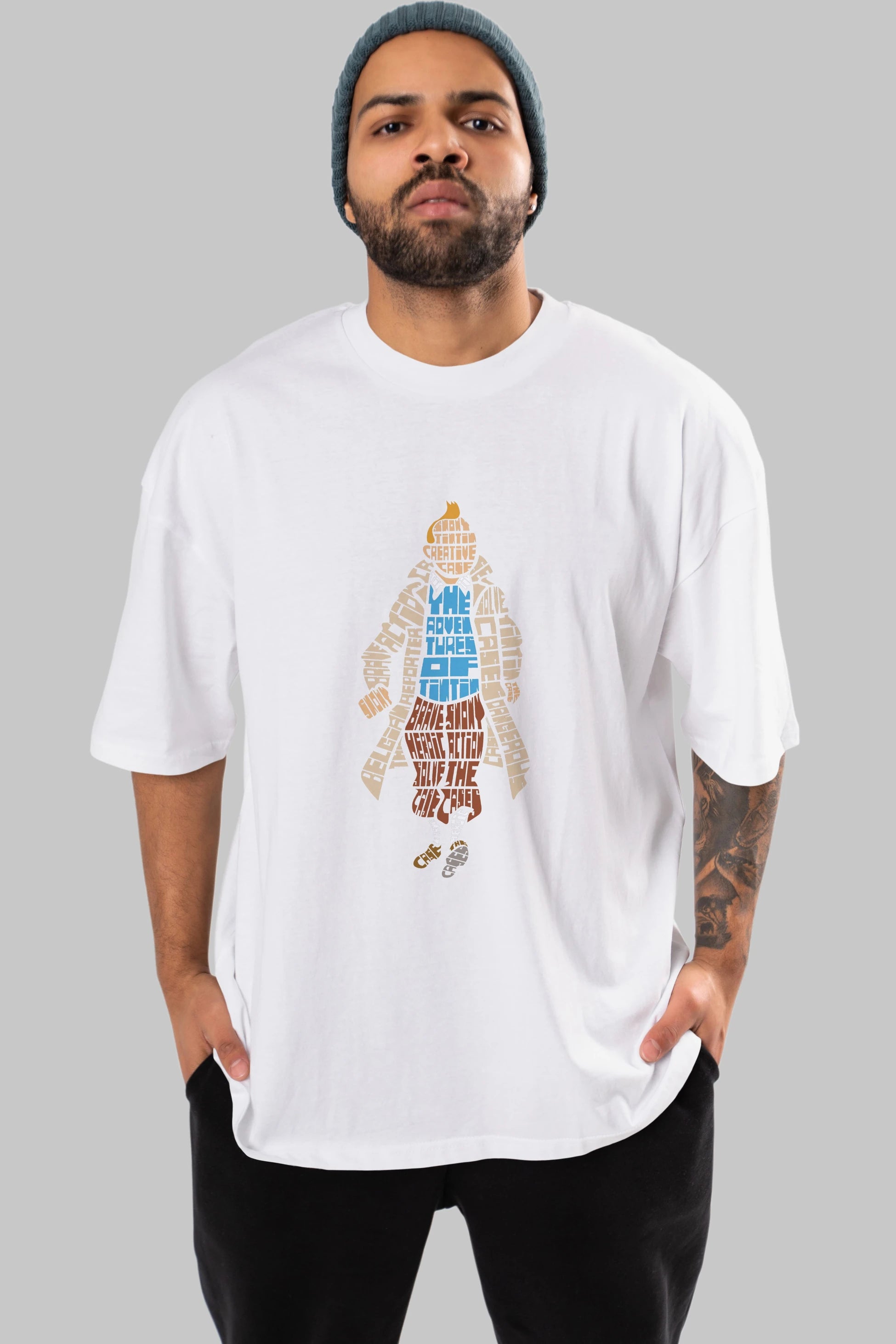 Tin Tin Ön Baskılı Oversize t-shirt %100 pamuk Erkek Kadın Unisex