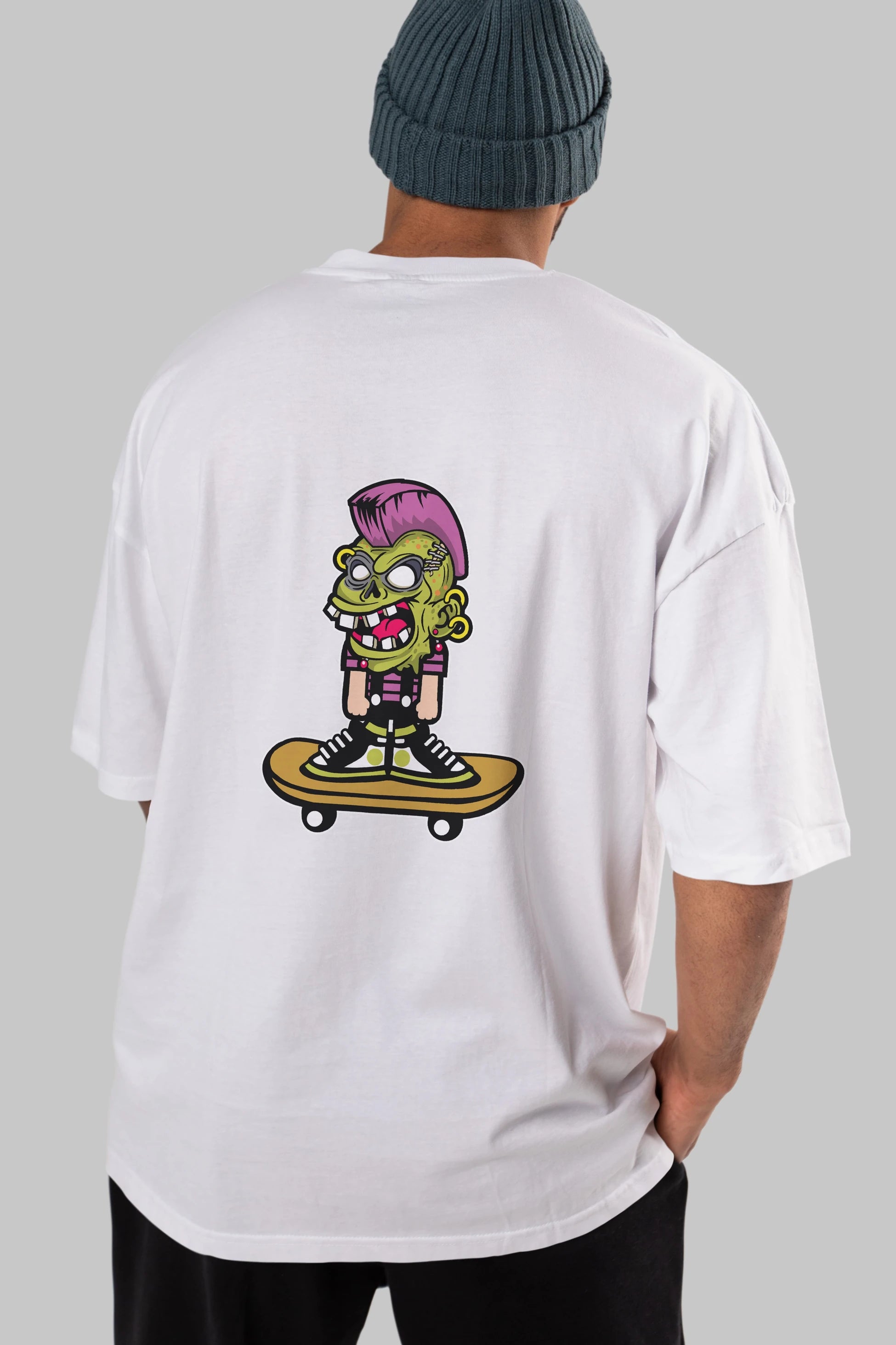 Zombie Punk Skater Arka Baskılı Oversize t-shirt Erkek Kadın Unisex %100 Pamuk tişort