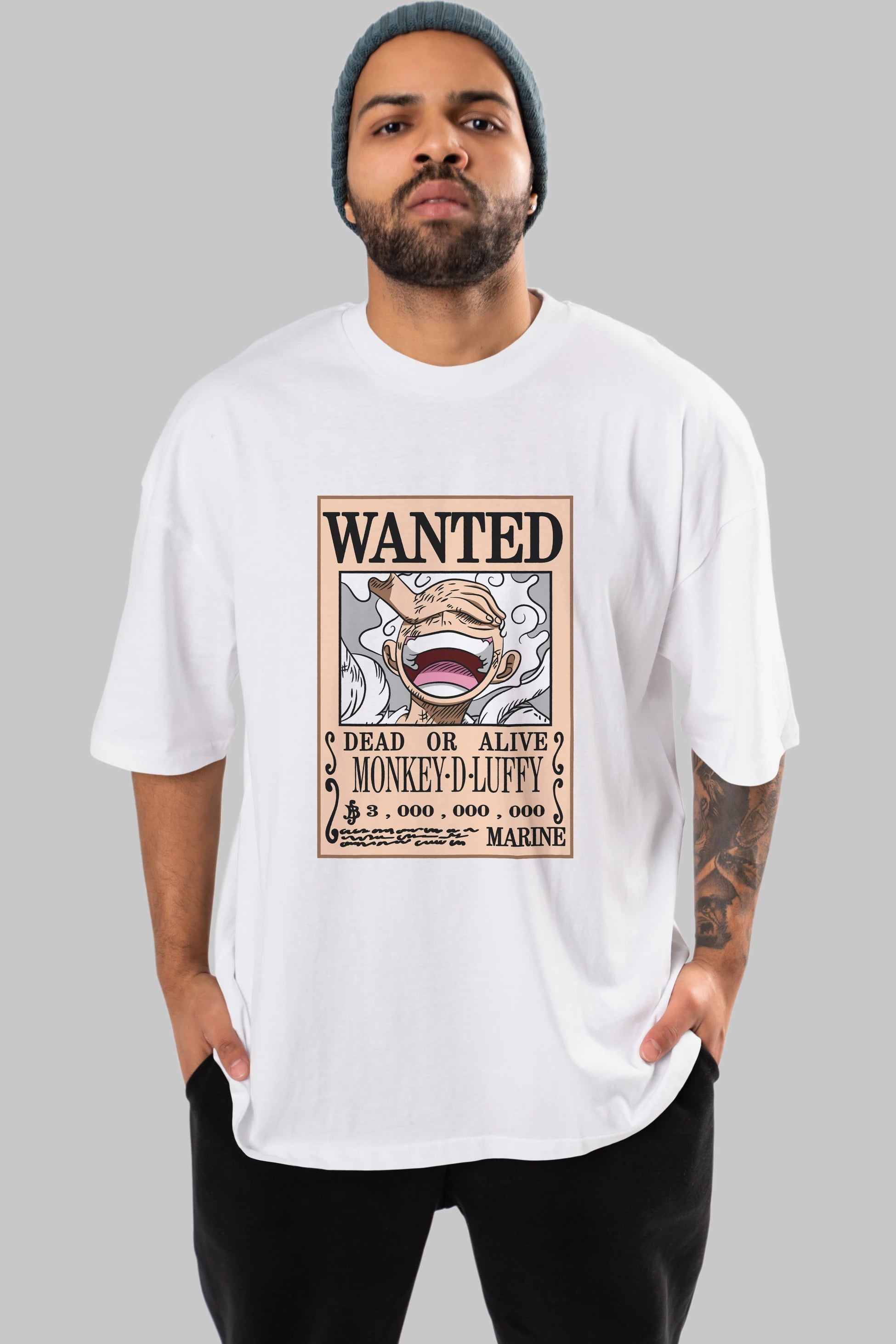 CARTEL LUFFY GEAR 5 Anime Ön Baskılı Oversize t-shirt %100 pamuk Erkek Kadın Unisex