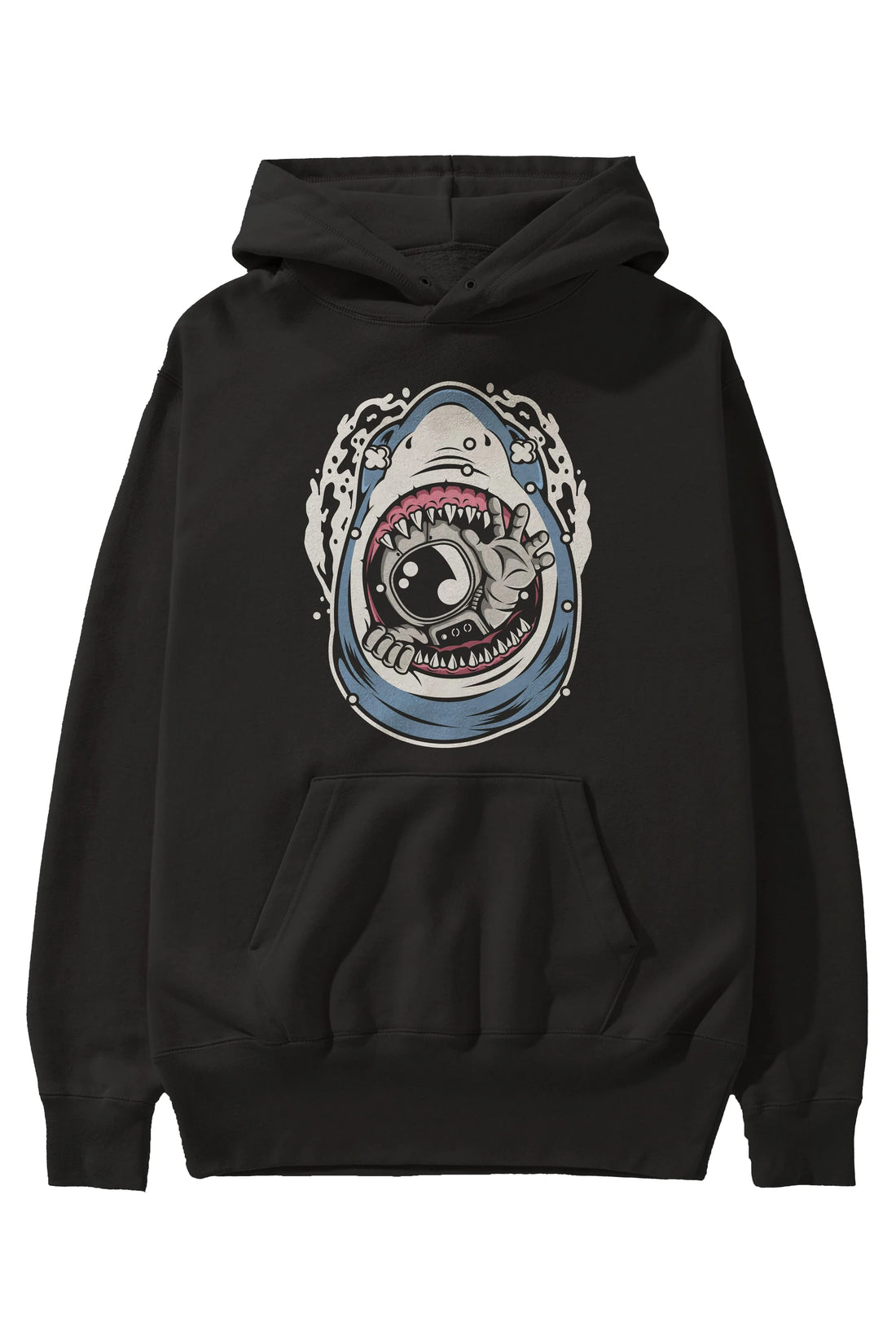 Astronaut Shark Ön Baskılı Hoodie Oversize Kapüşonlu Sweatshirt Erkek Kadın Unisex