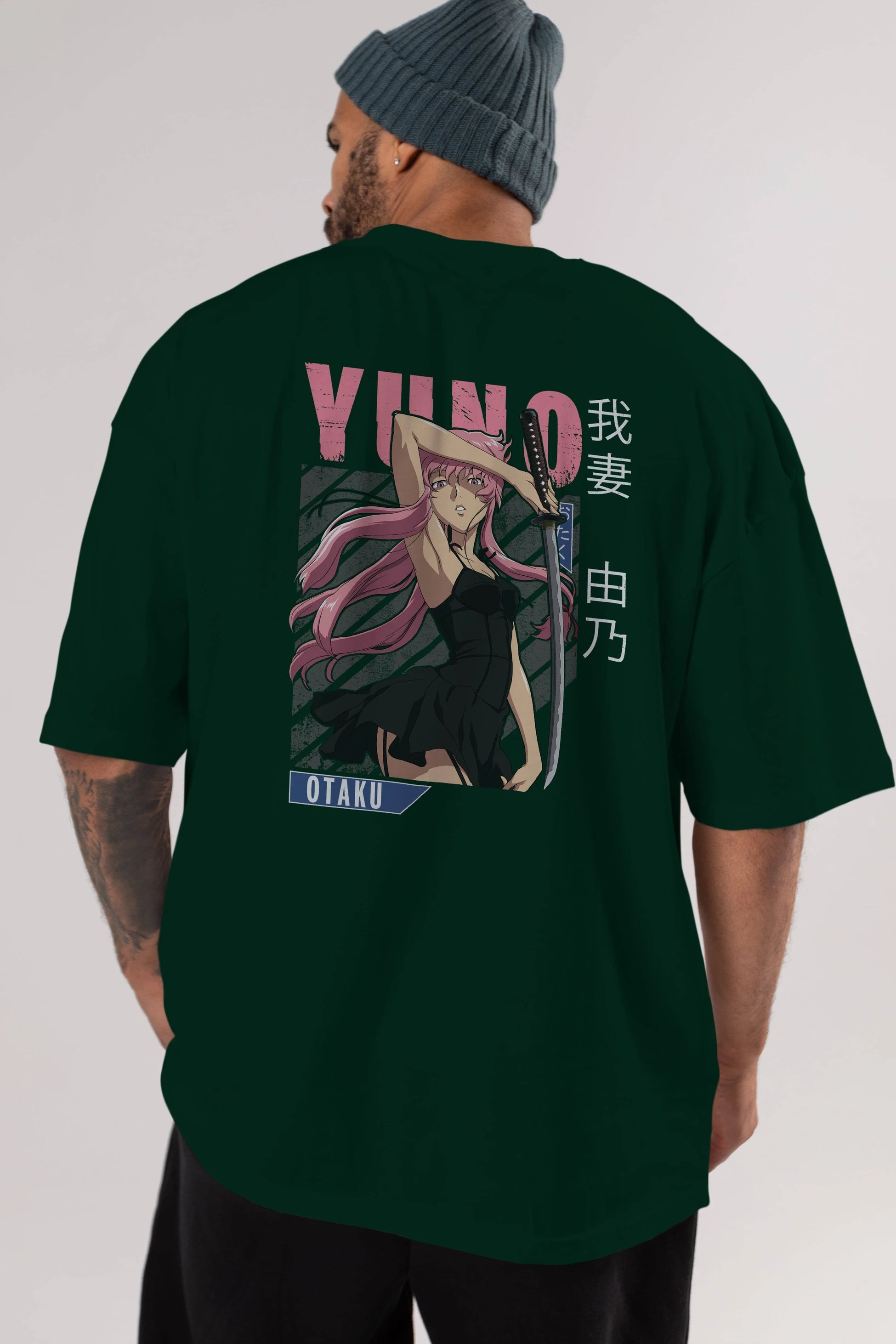 Yuno Gasai 5 Anime Arka Baskılı Oversize t-shirt Erkek Kadın Unisex