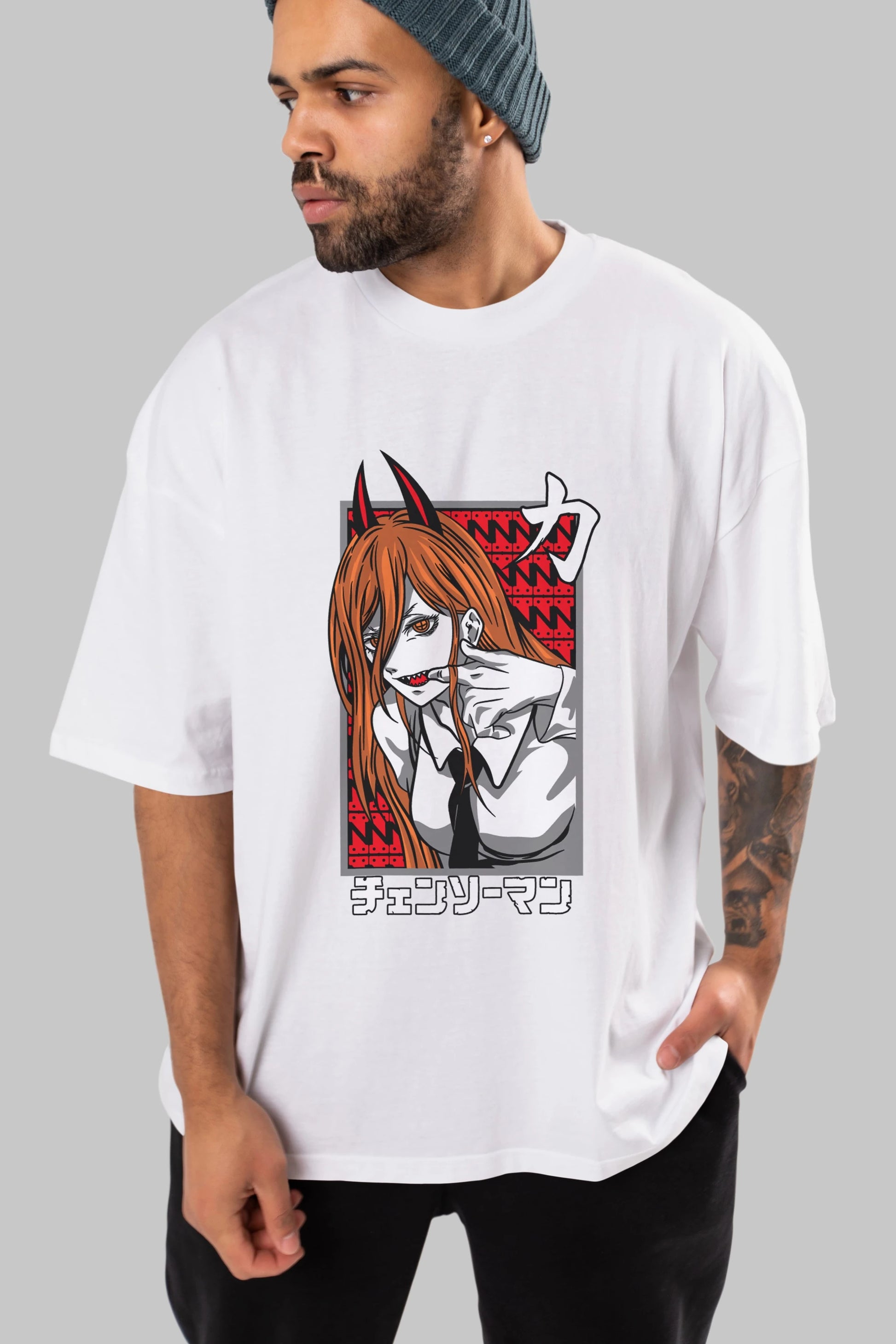 CHAINSAWMAN POWER Anime Ön Baskılı Oversize t-shirt %100 pamuk Erkek Kadın Unisex