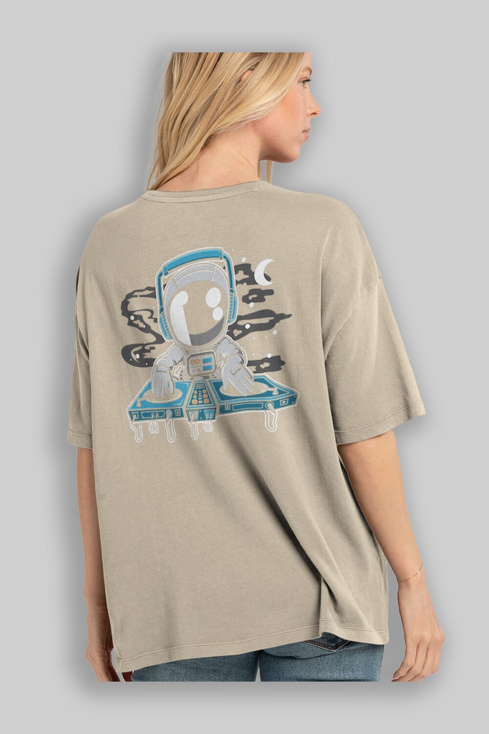 Astronaut Turntable Arka Baskılı Oversize t-shirt Erkek Kadın Unisex