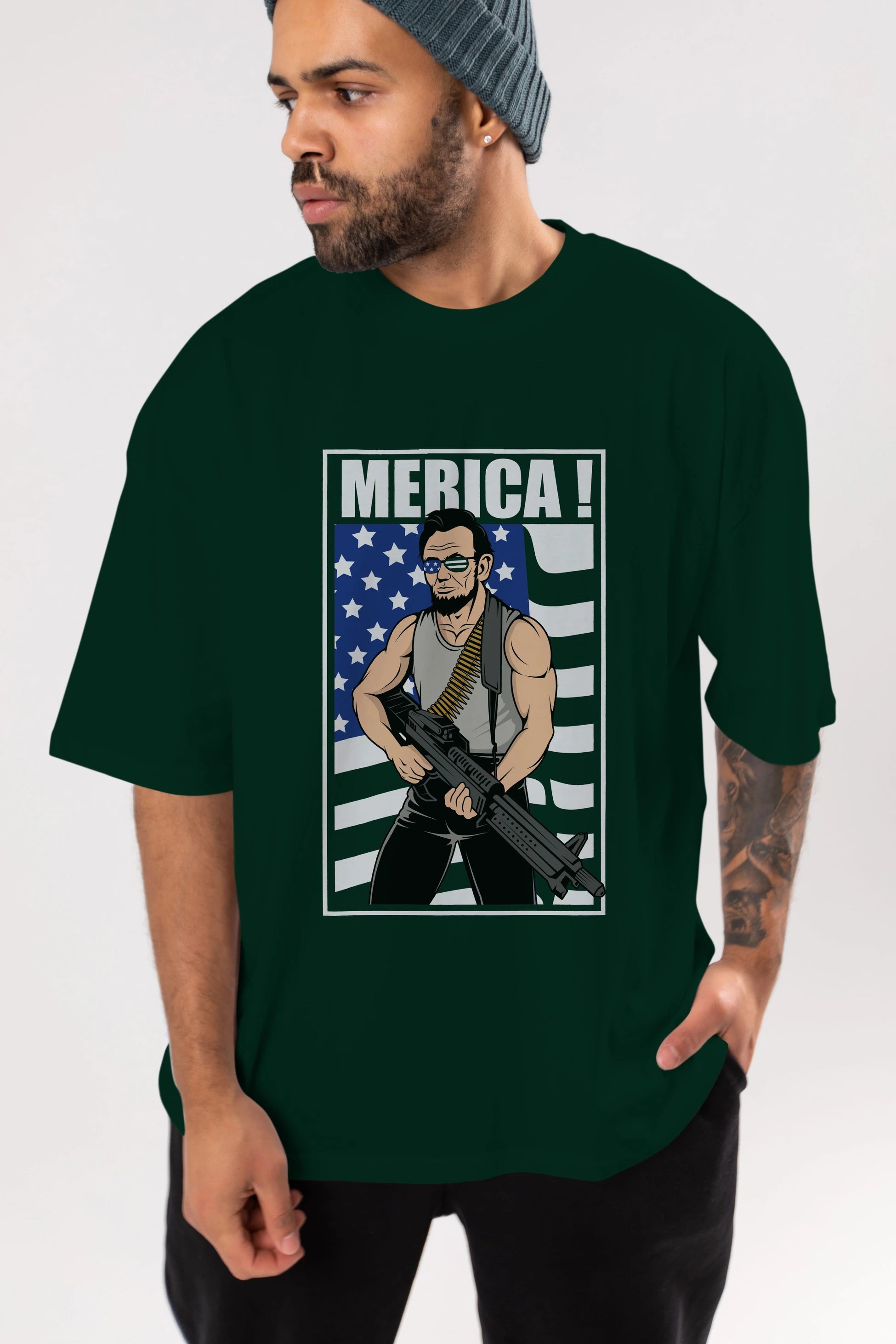Lincoln Rambo Ön Baskılı Oversize t-shirt Erkek Kadın Unisex %100 Pamuk tişort