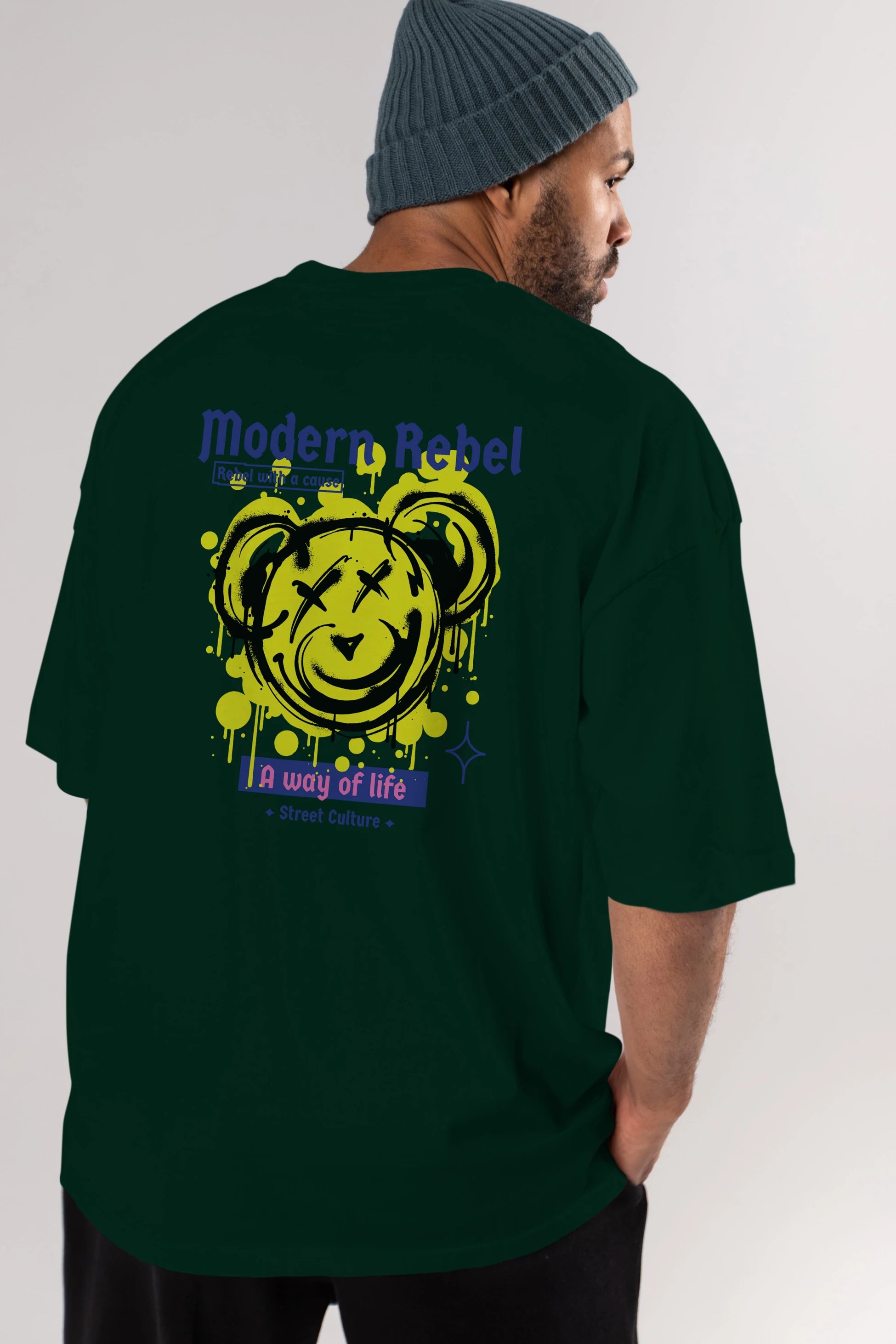 Modern Rebel Bear Arka Baskılı Oversize t-shirt Erkek Kadın Unisex