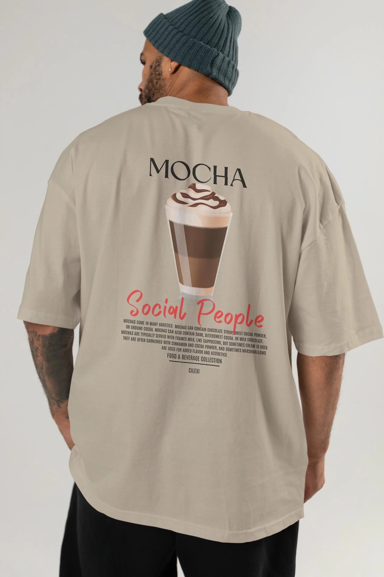Mocha Kokteyl Serisi Baskılı Oversize t-shirt Erkek Kadın Unisex %100 Pamuk Bisiklet Yaka tişort