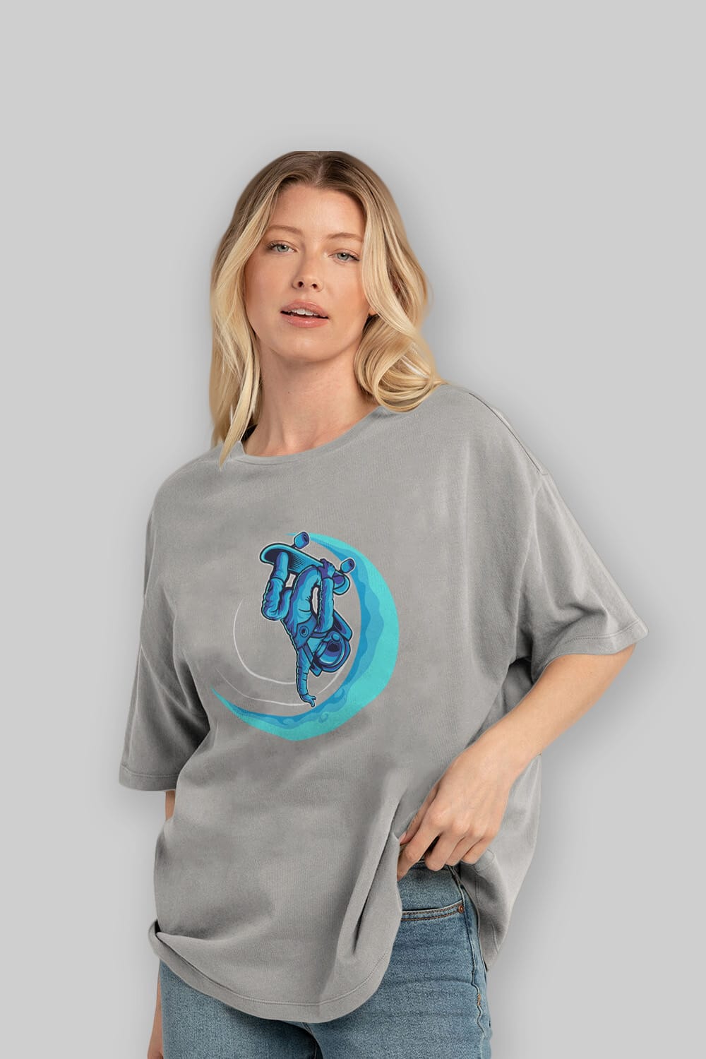 Skating on the moon Ön Baskılı Oversize t-shirt Erkek Kadın Unisex