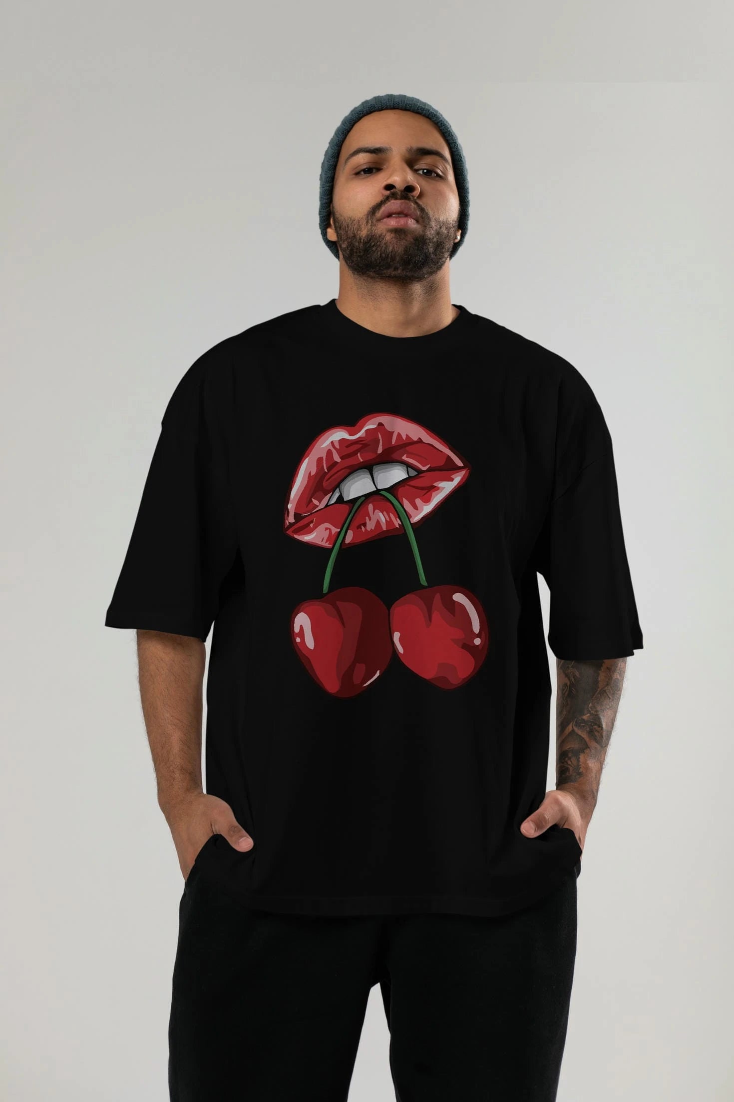 Cherry Cherries 11 Ön Baskılı Oversize t-shirt Erkek Kadın Pamuk Bisiklet Yaka tişort