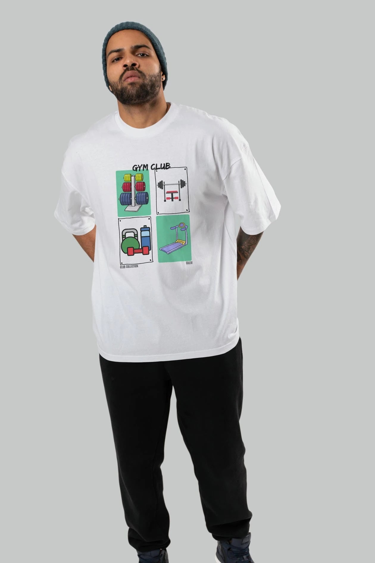 Gym Club ön Baskılı Oversize t-shirt Erkek Kadın %100 Pamuk Bisiklet Yaka tişort