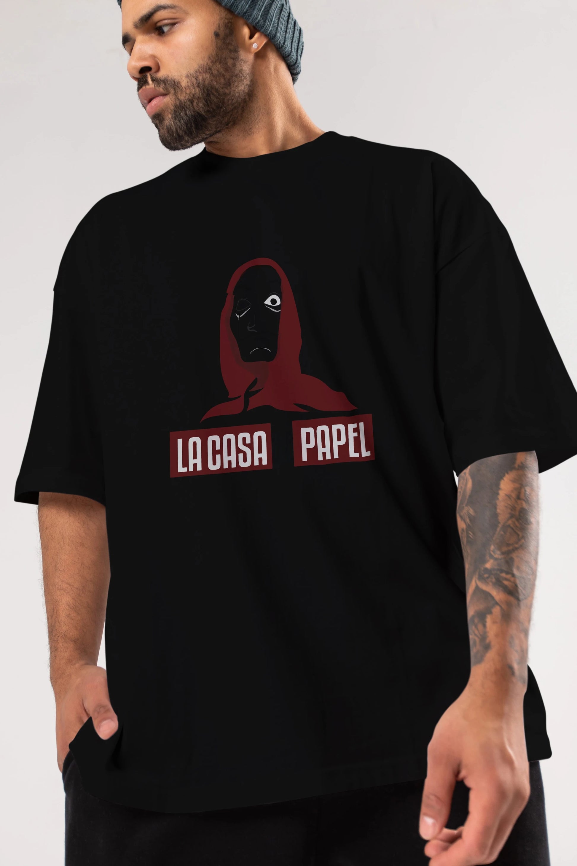 La Casa De Papel (1) Ön Baskılı Oversize t-shirt Erkek Kadın Unisex %100 Pamuk Bisiklet Yaka tişort