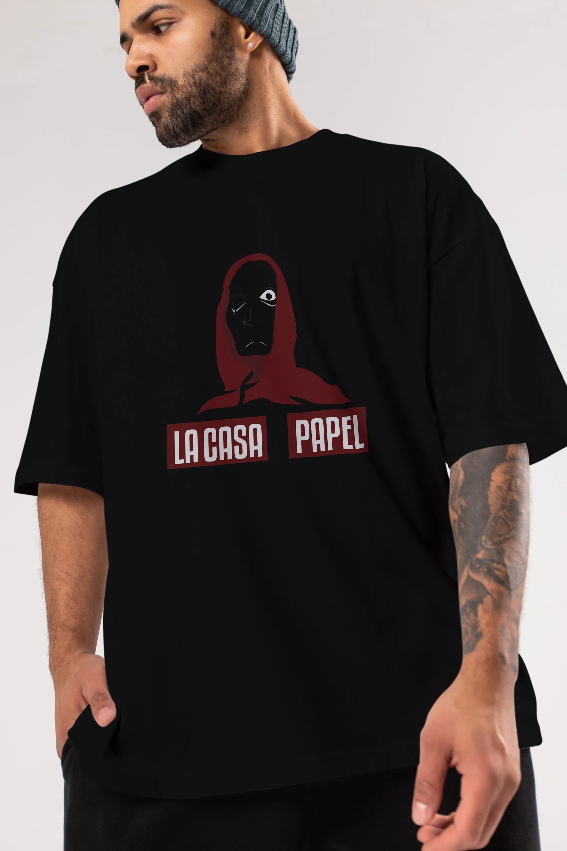 La Casa De Papel (1) Ön Baskılı Oversize t-shirt Erkek Kadın Unisex %100 Pamuk Bisiklet Yaka tişort