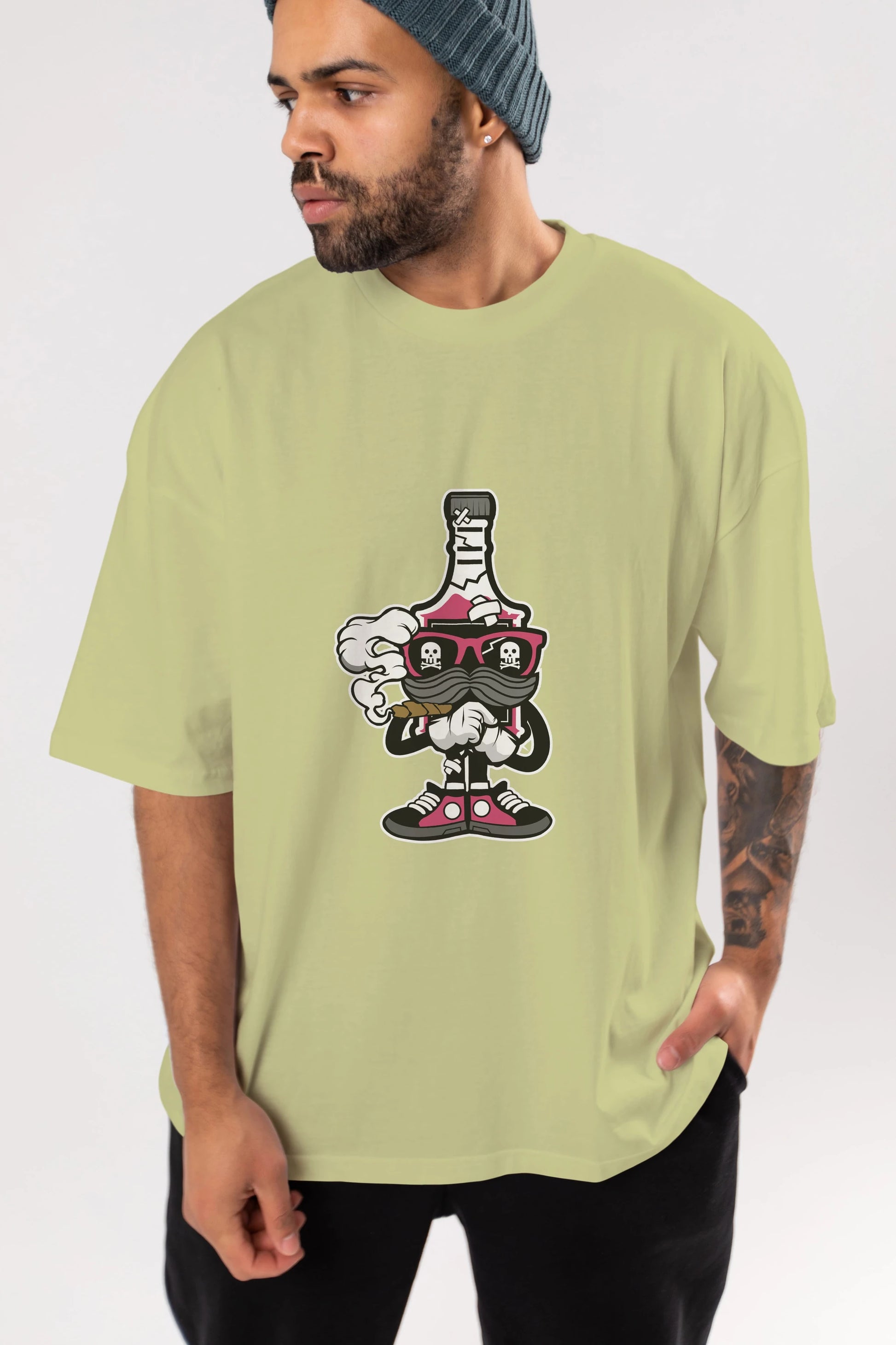 Vodka Bottle Ön Baskılı Oversize t-shirt Erkek Kadın Unisex %100 Pamuk tişort