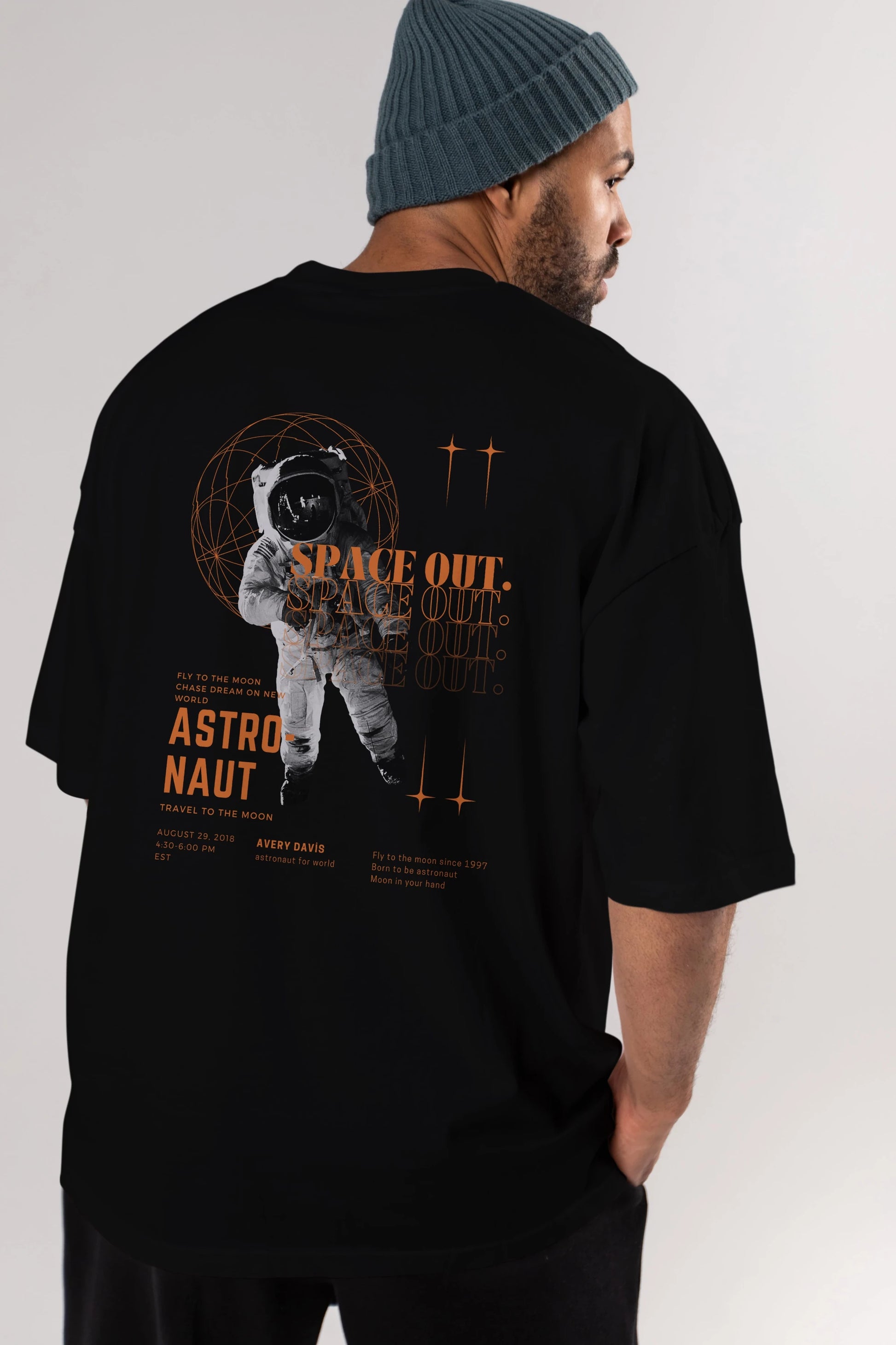 Astronaut Space Out Yazılı Arka Baskılı Oversize t-shirt Erkek Kadın Unisex