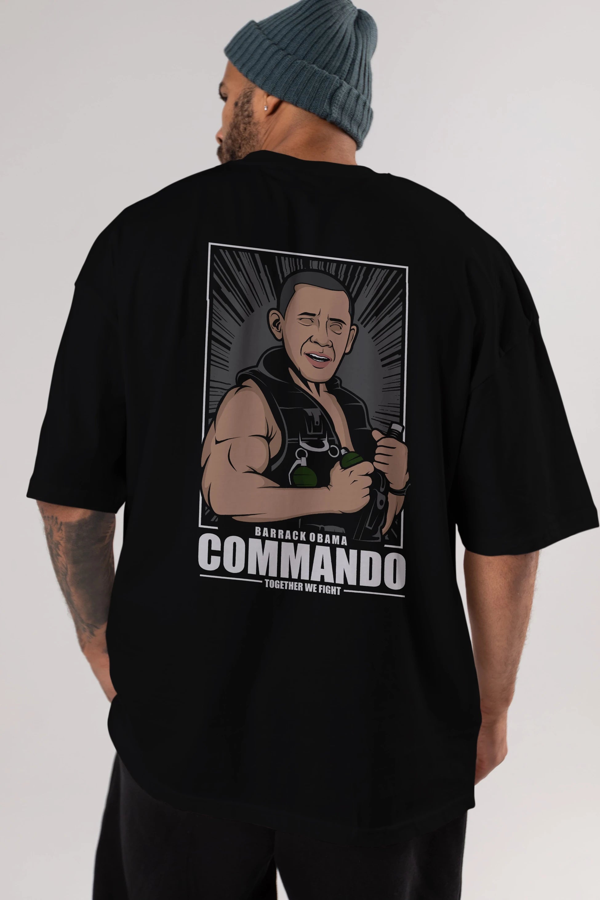 Obama Commando Arka Baskılı Oversize t-shirt Erkek Kadın Unisex %100 Pamuk tişort