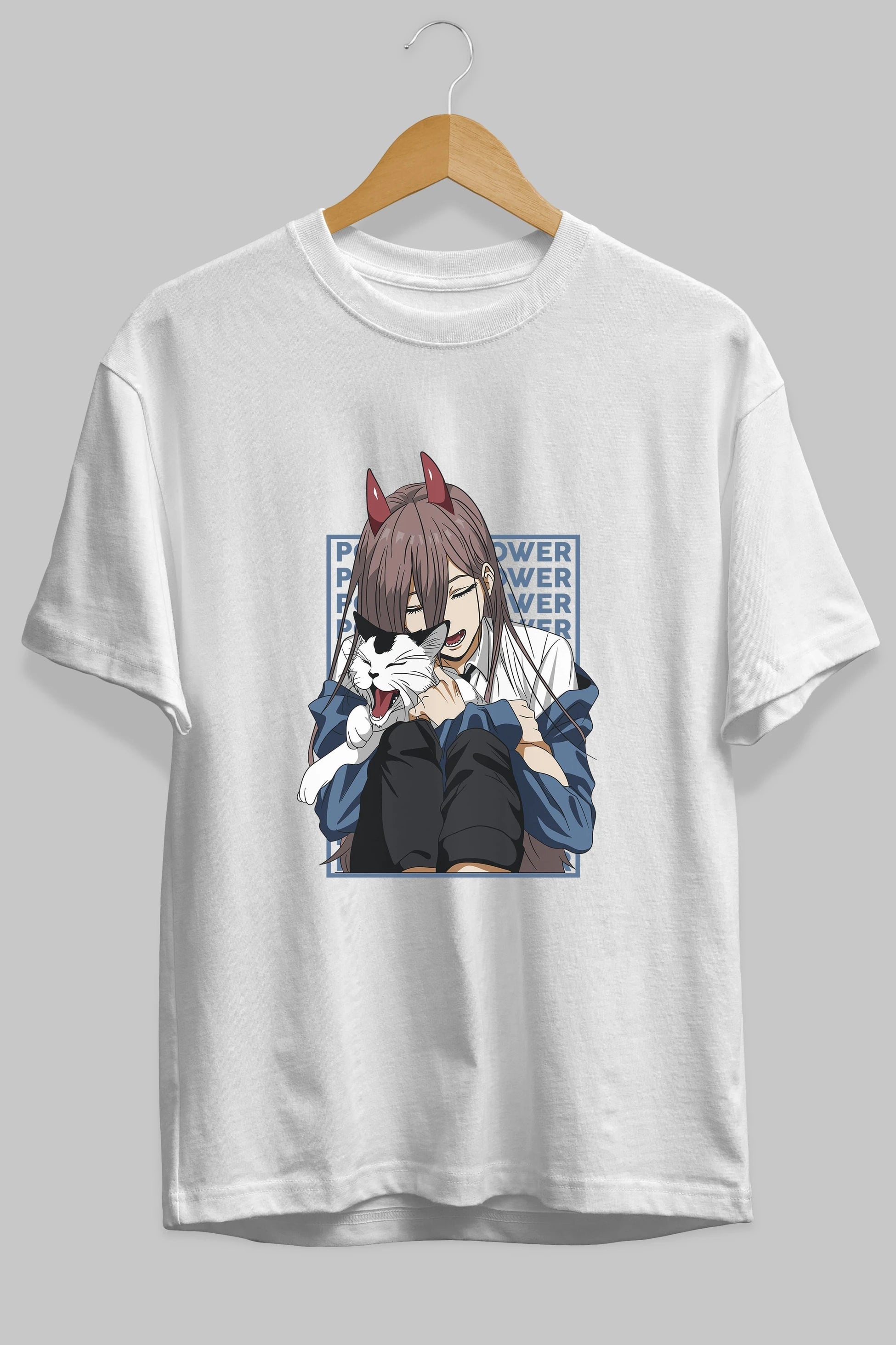 POWER CHAINSAWMAN Anime Ön Baskılı Oversize t-shirt %100 pamuk Erkek Kadın Unisex