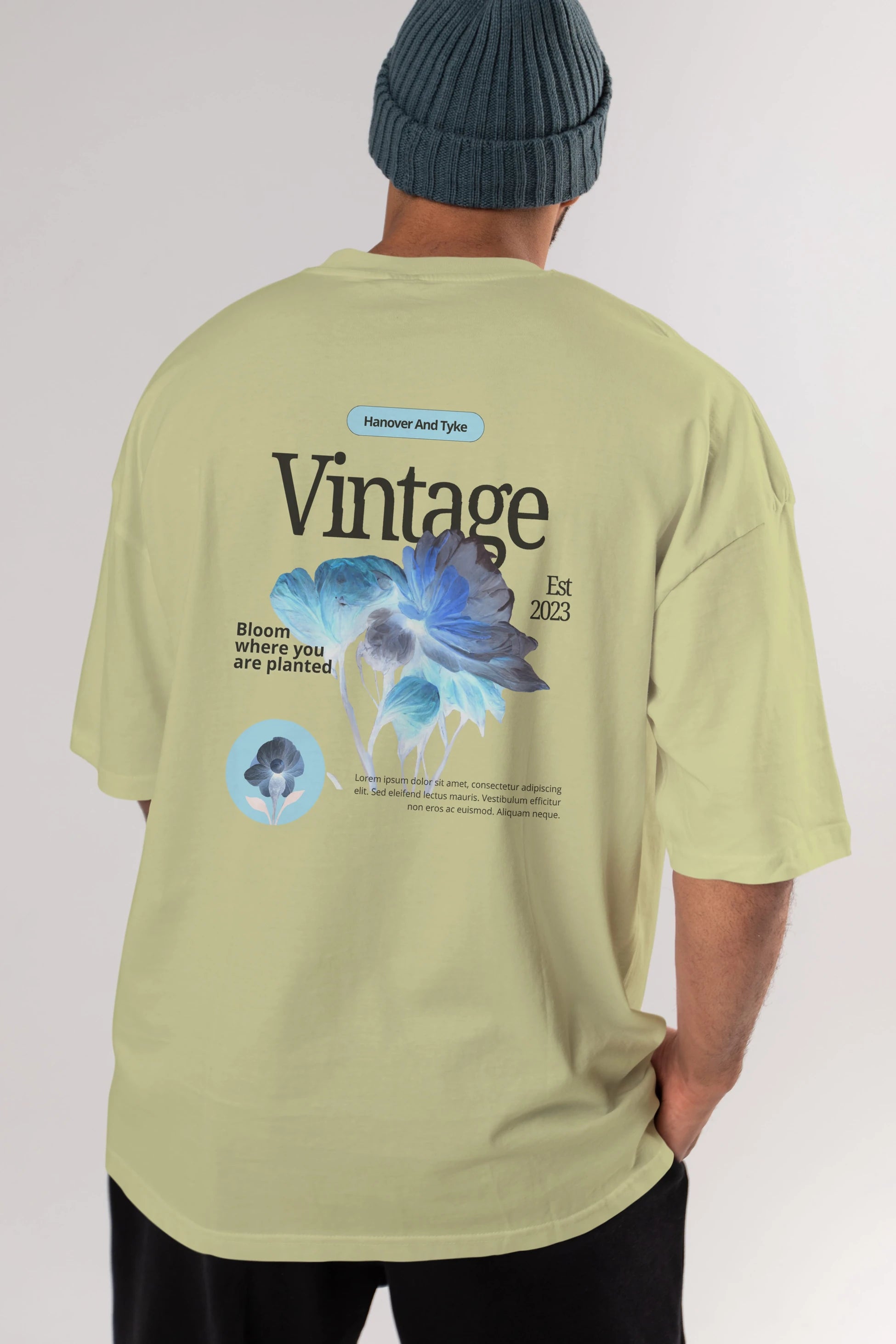 Vintage Çiçek Arka Baskılı Oversize t-shirt Erkek Kadın Unisex