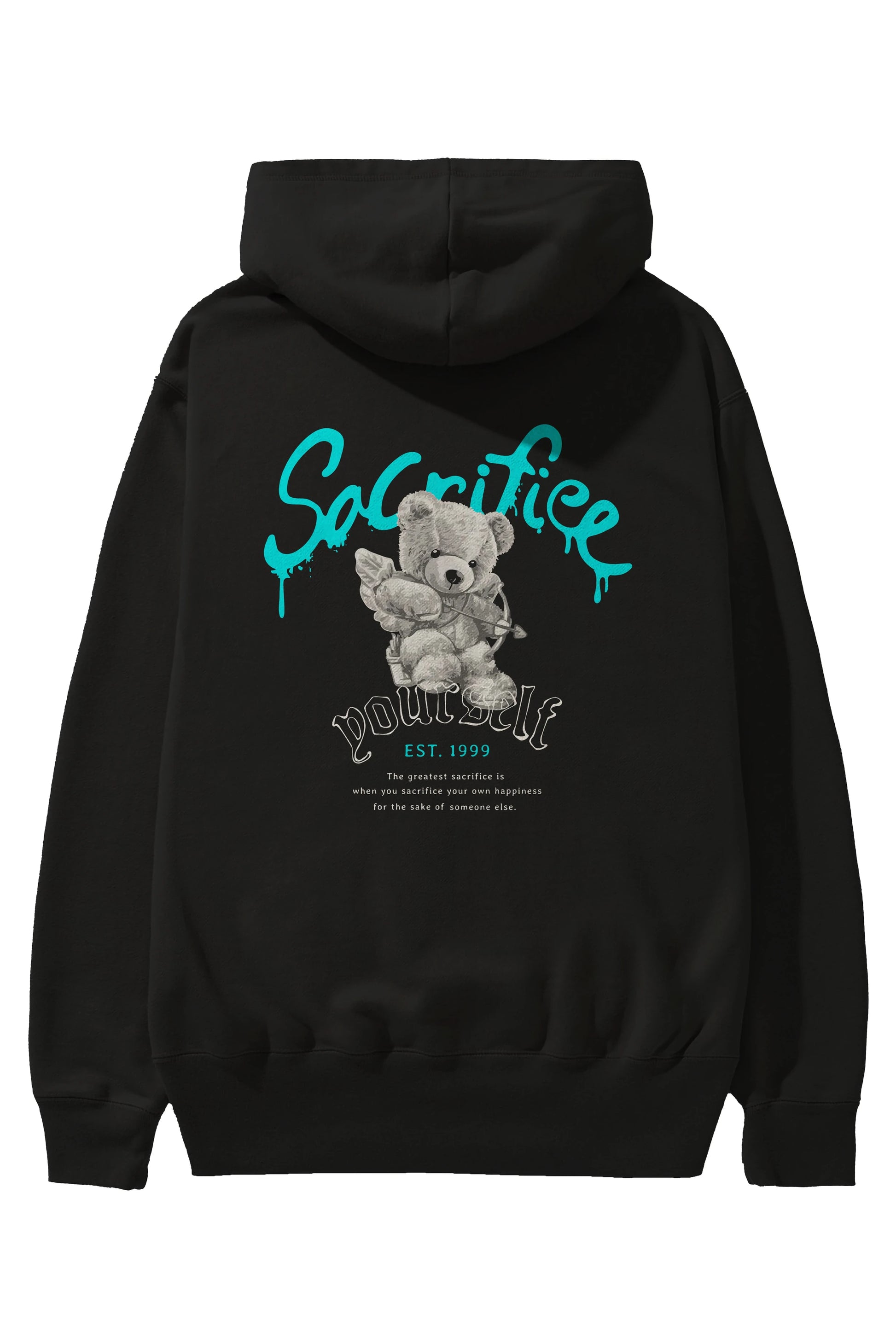 Sacrifice Yourself Bear Arka Baskılı Hoodie Oversize Kapüşonlu Sweatshirt Erkek Kadın Unisex