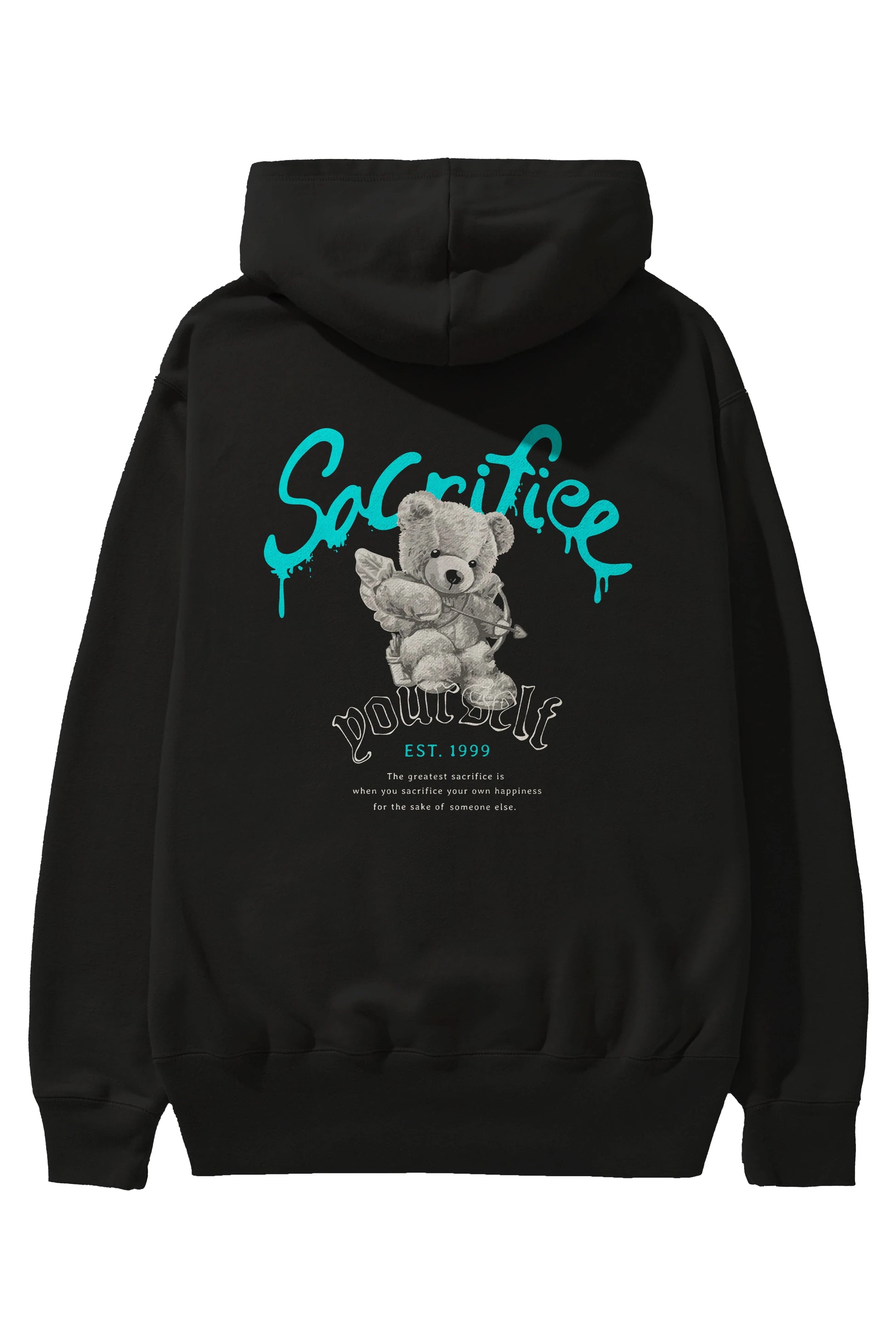 Sacrifice Yourself Bear Arka Baskılı Hoodie Oversize Kapüşonlu Sweatshirt Erkek Kadın Unisex