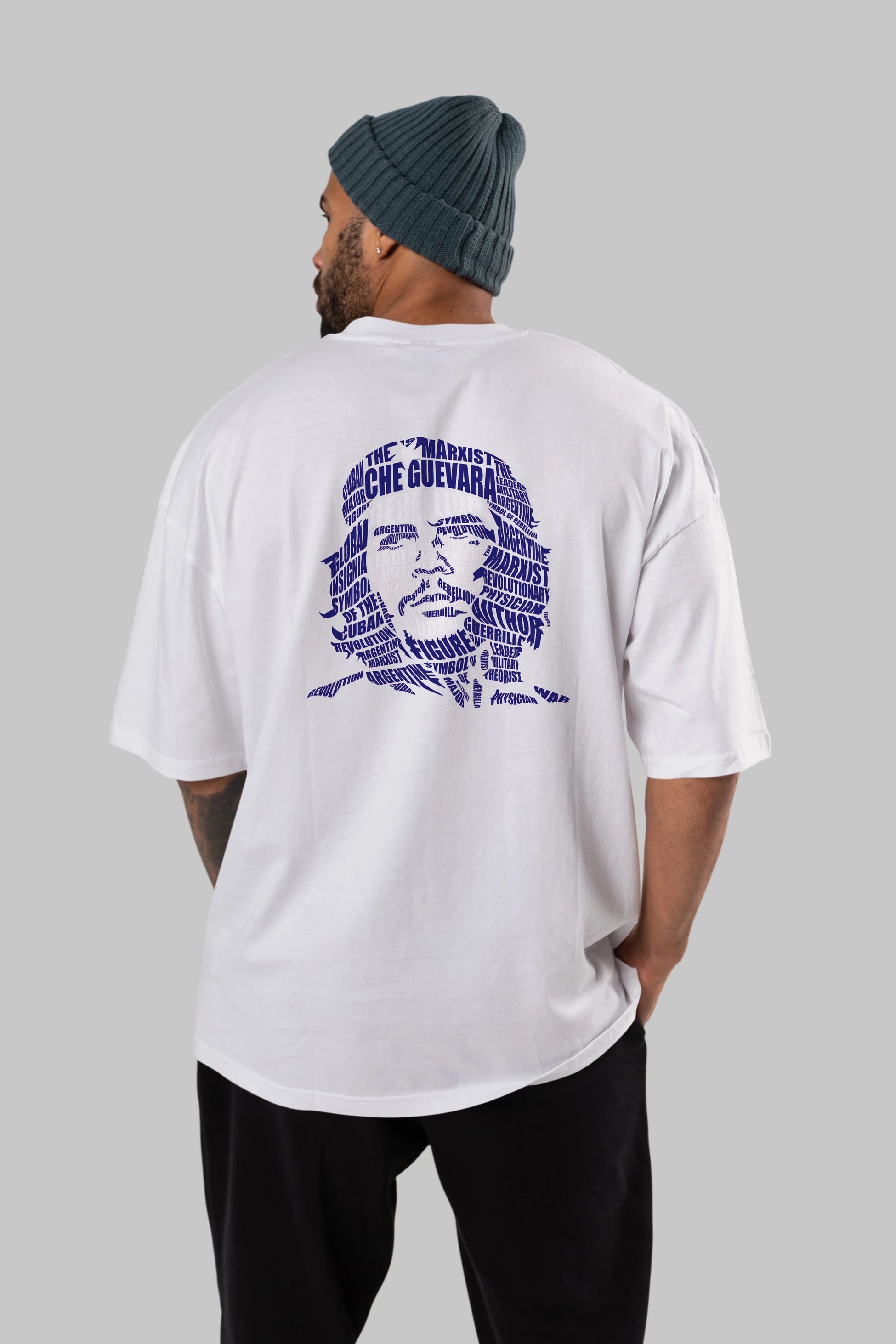 Che Guevara Calligram Arka Baskılı Oversize t-shirt %100 pamuk Erkek Kadın Unisex