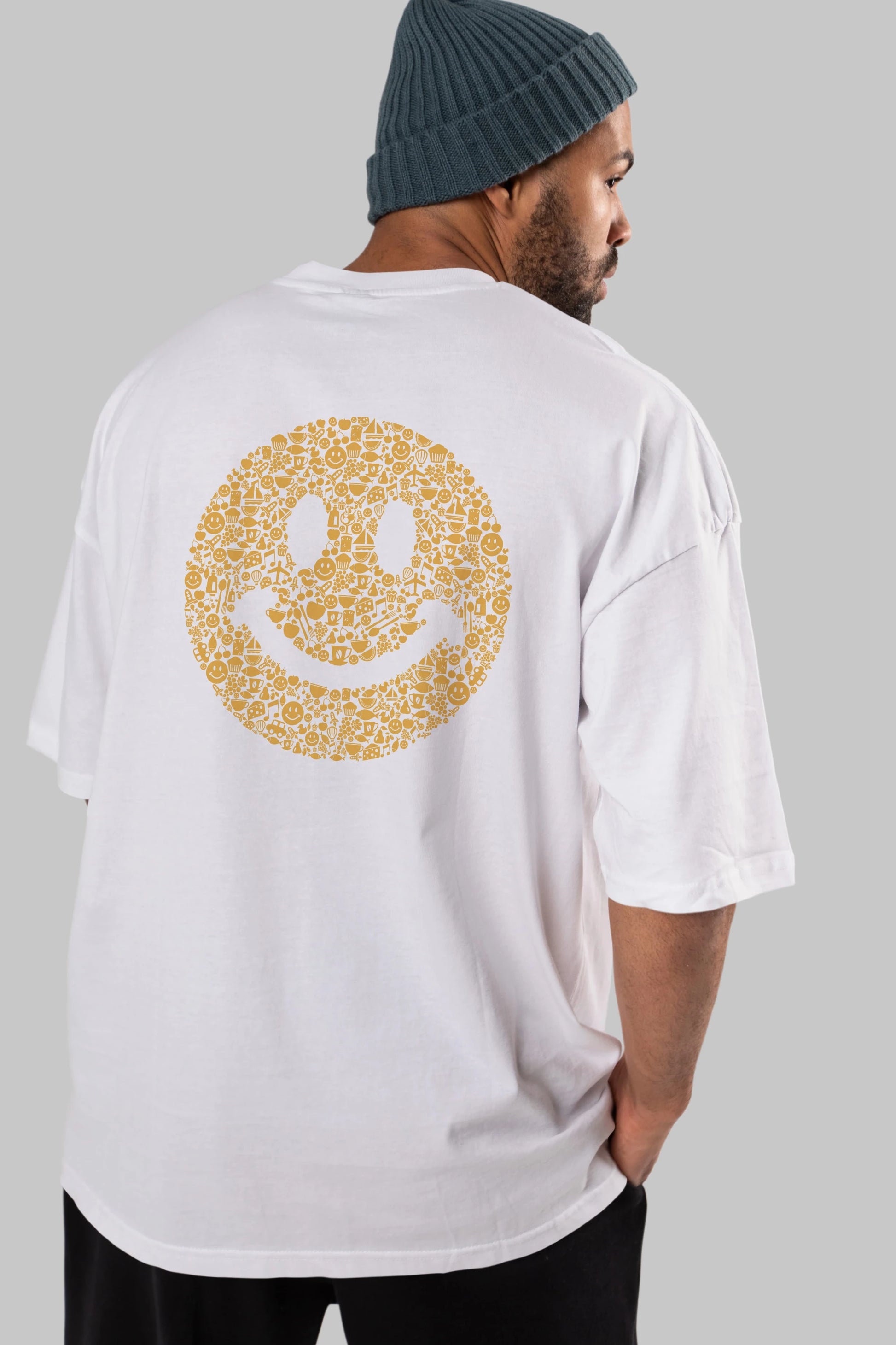 Smiley Arka Baskılı Oversize t-shirt %100 pamuk Erkek Kadın Unisex