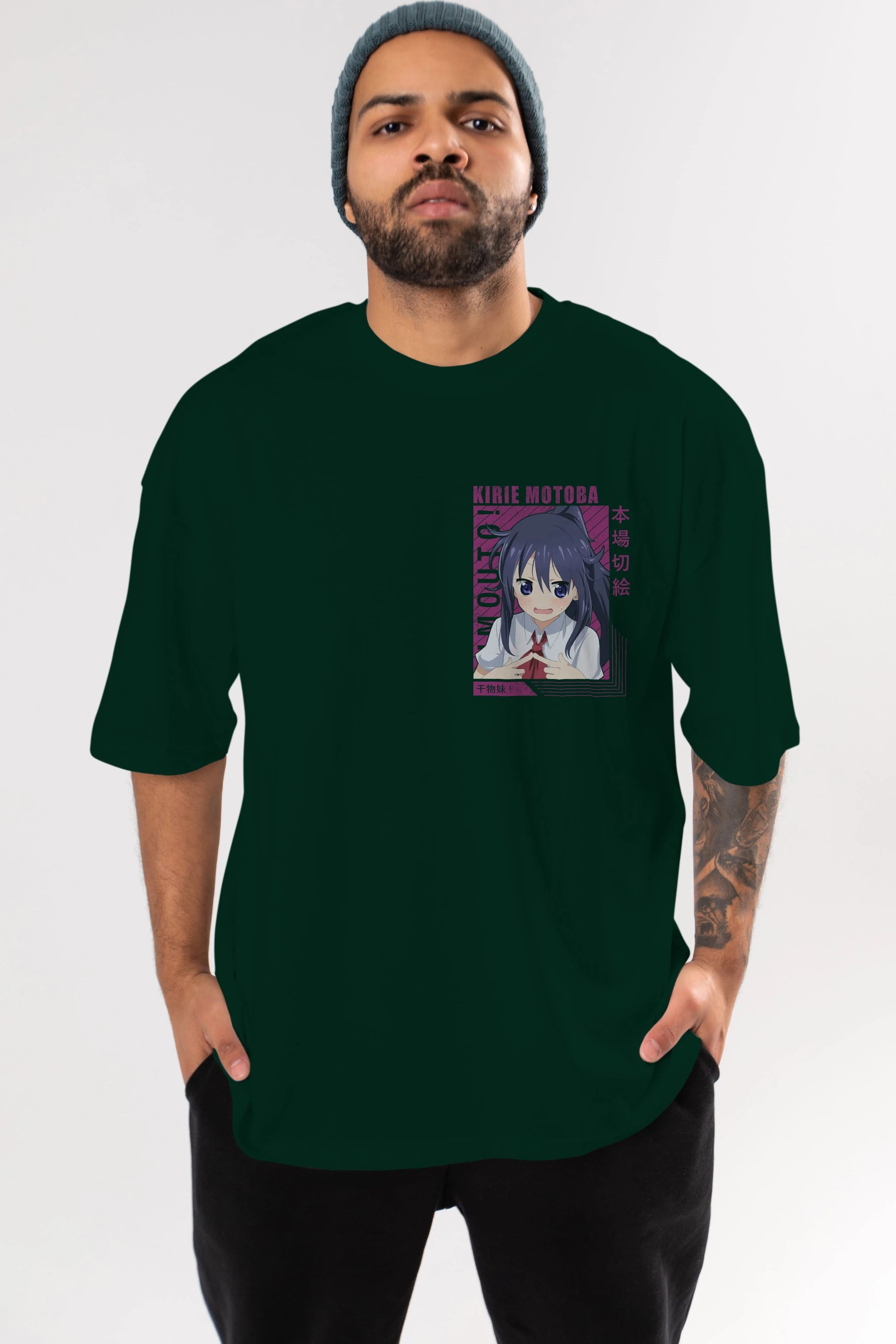 Kirie Motoba 4 Ön Sol Baskılı Oversize t-shirt Erkek Kadın Unisex %100 Pamuk Bisiklet Yaka tişort