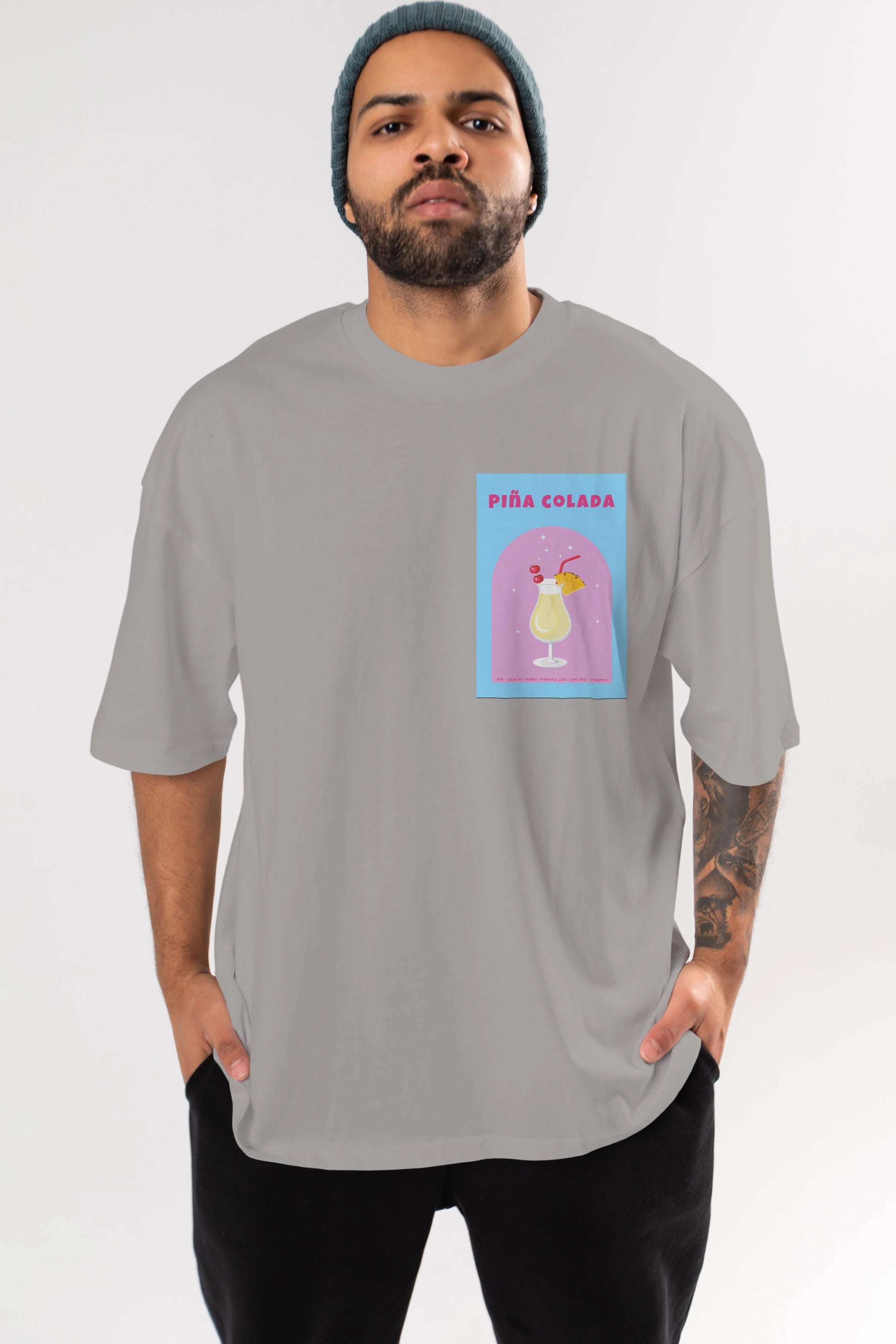 Pina Colada 2 Ön Sol Baskılı Oversize t-shirt Erkek Kadın Unisex %100 Pamuk Bisiklet Yaka tişort