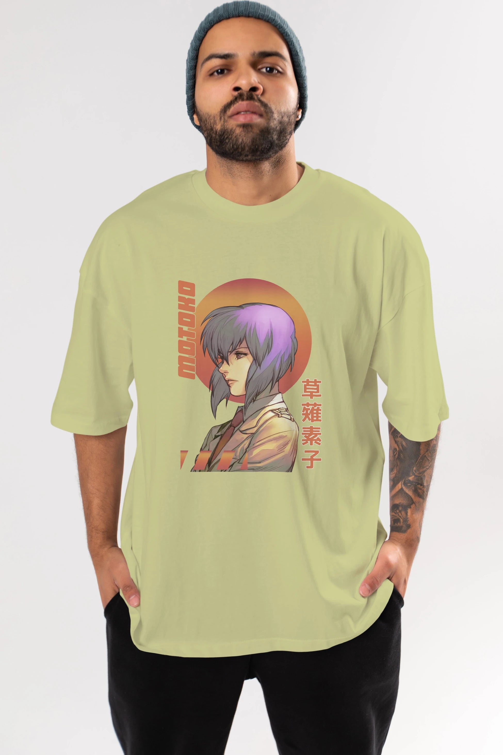 Motoko Kusanagi 10 Anime Ön Baskılı Oversize t-shirt %100 pamuk Erkek Kadın Unisex