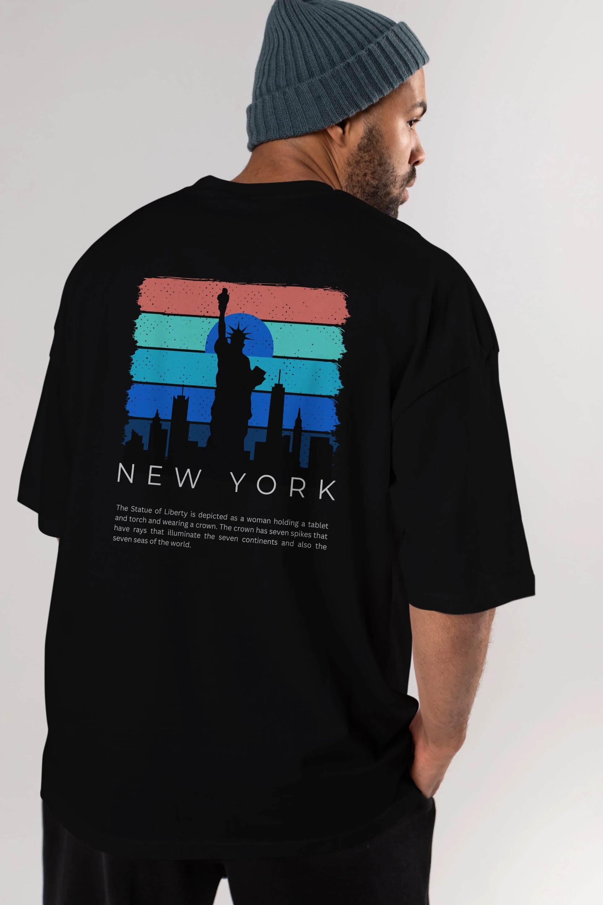 New York Yazılı Arka Baskılı Oversize t-shirt Erkek Kadın Unisex