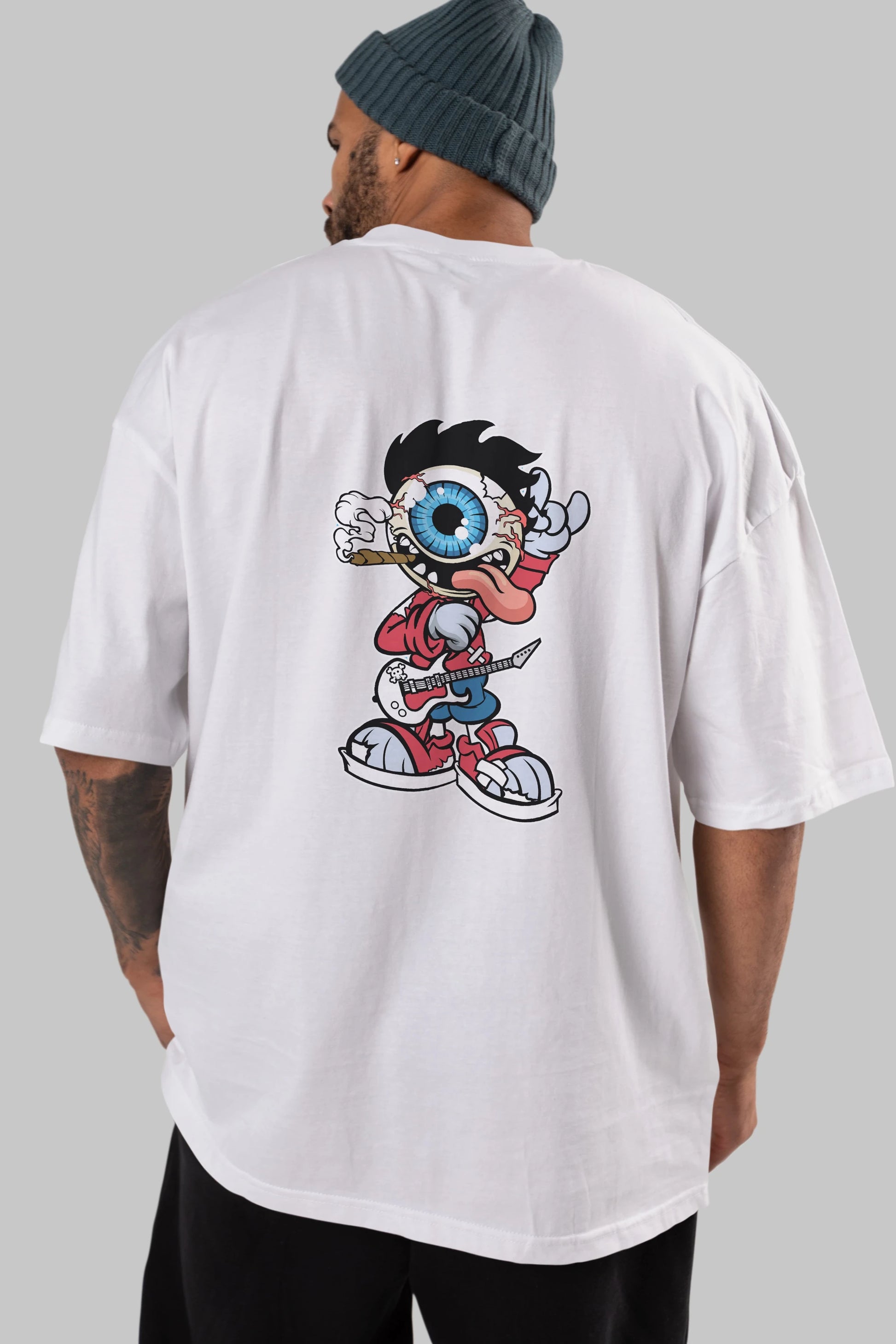 Eyeball Rockstar Arka Baskılı Oversize t-shirt Erkek Kadın Unisex %100 Pamuk tişort
