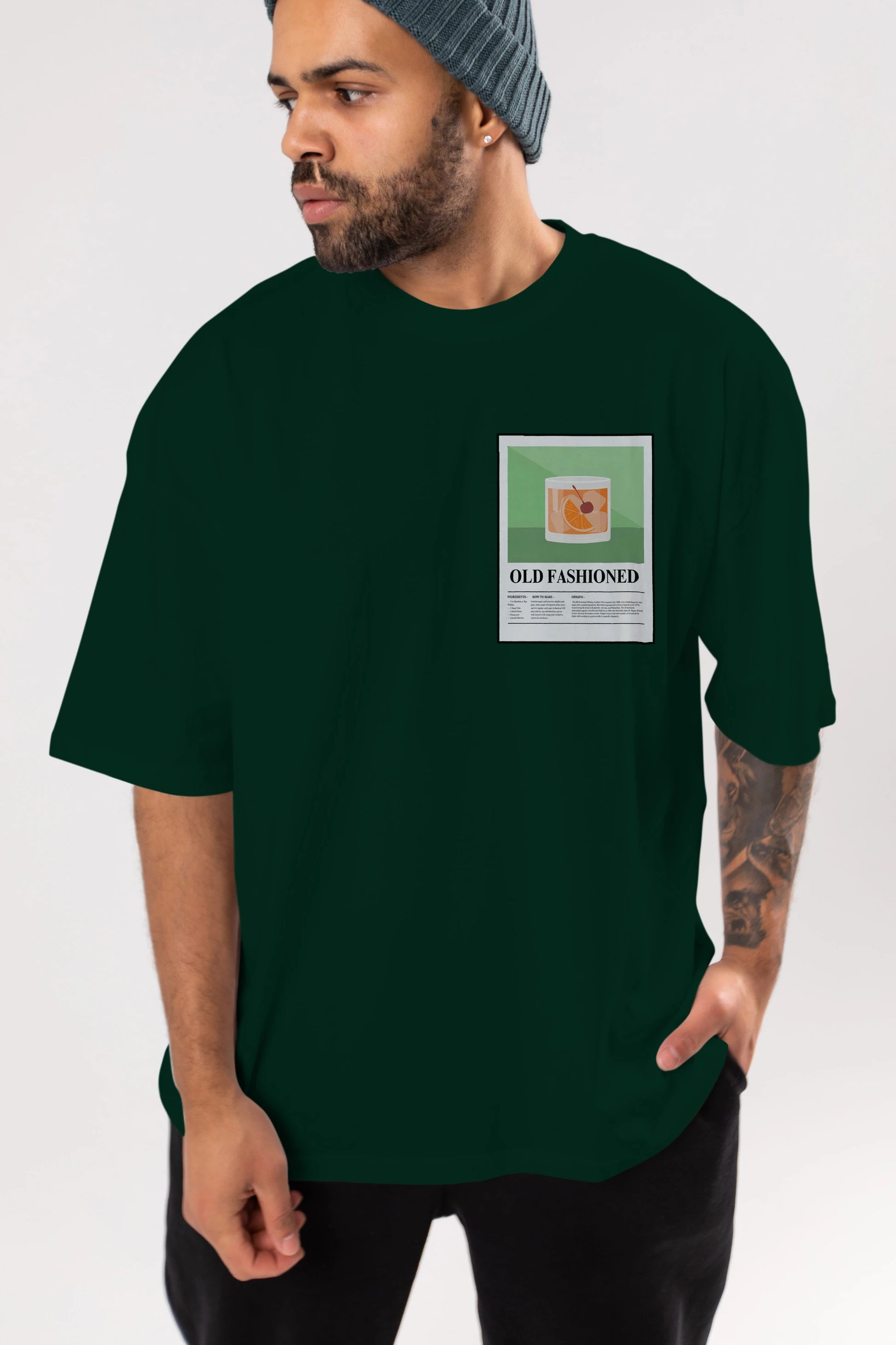 Old Fashioned Ön Sol Baskılı Oversize t-shirt Erkek Kadın Unisex %100 Pamuk Bisiklet Yaka tişort