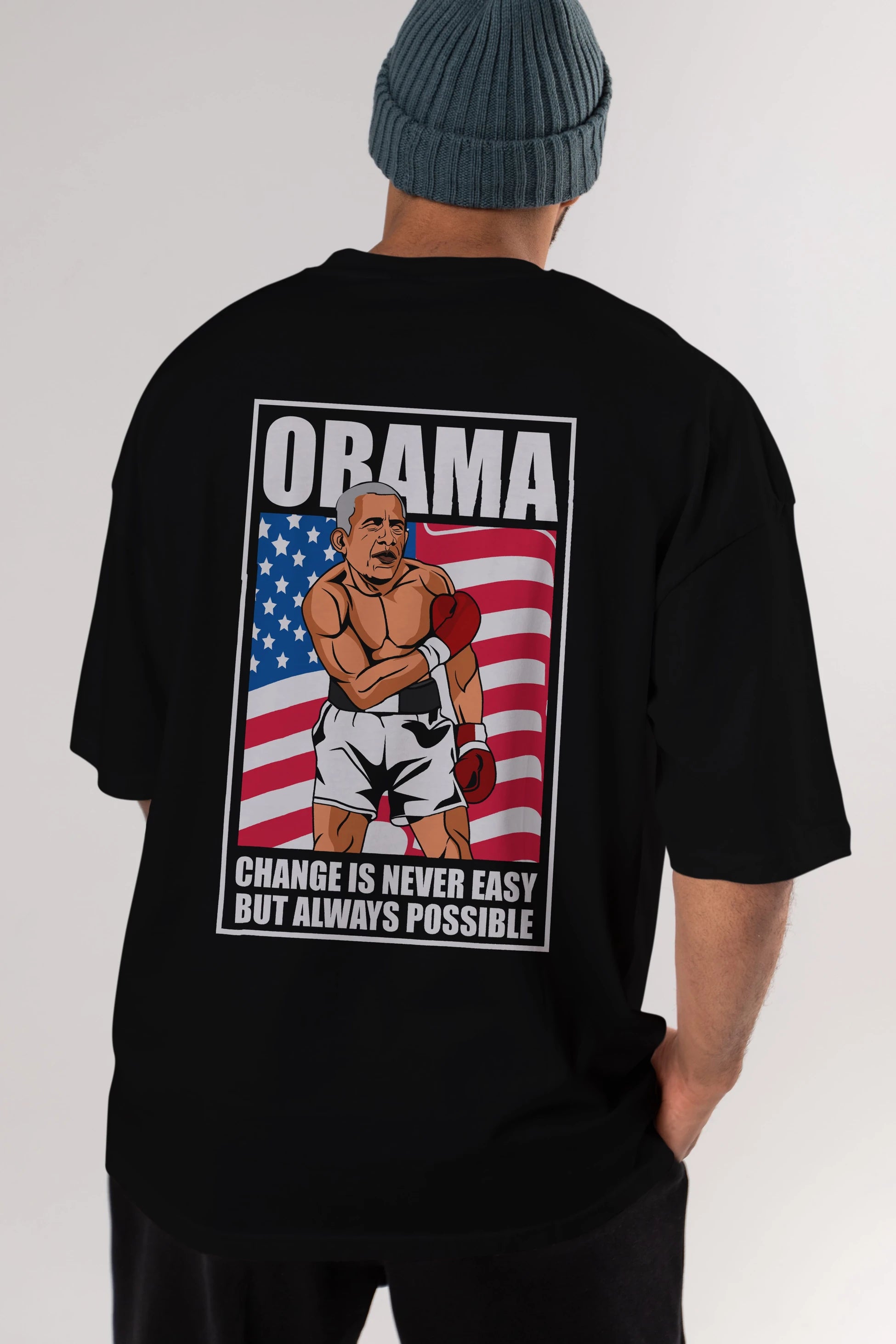 Obama Arka Baskılı Oversize t-shirt Erkek Kadın Unisex %100 Pamuk tişort