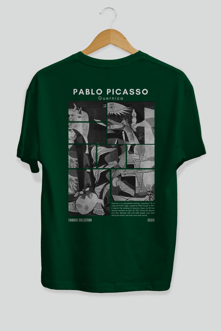 Pablo Picasso Guernica Arka Baskılı Oversize t-shirt Erkek Kadın Bisiklet Yaka Pamuk tişort