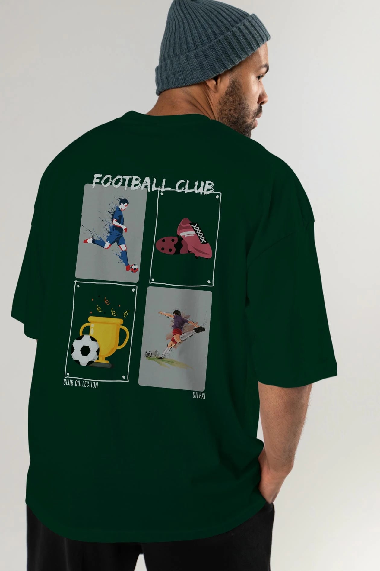 Football Club Arka Baskılı Oversize t-shirt Erkek Kadın %100 Pamuk Bisiklet Yaka tişort
