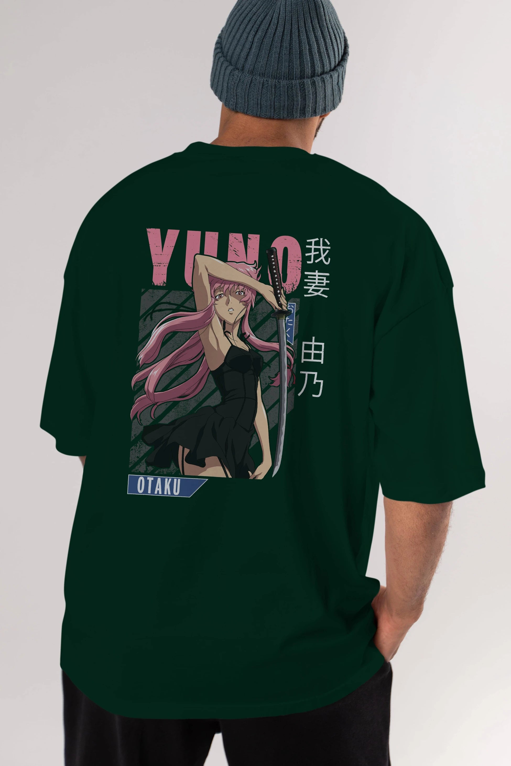 Yuno Gasai 5 Anime Arka Baskılı Oversize t-shirt Erkek Kadın Unisex