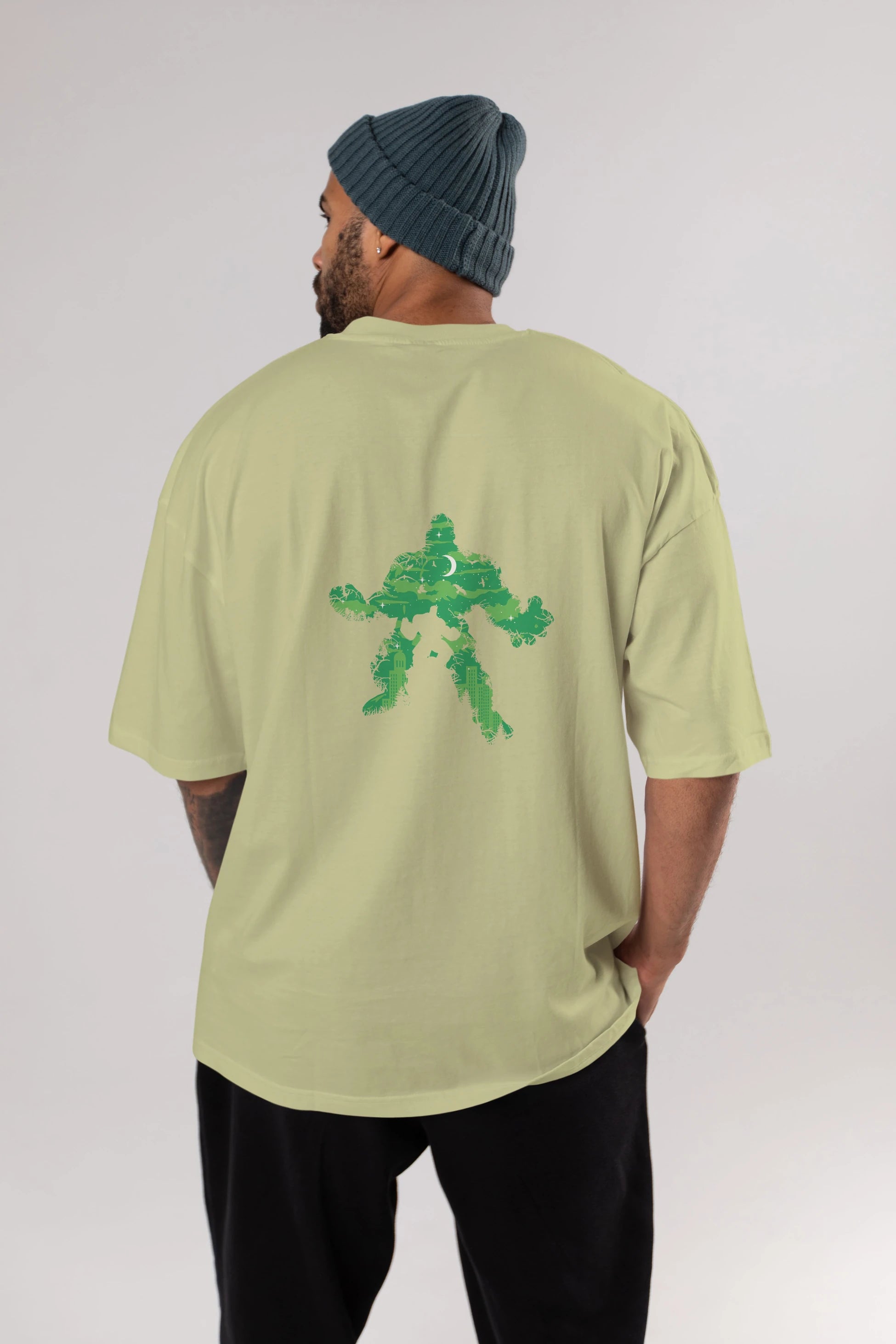 Green Monster Arka Baskılı Oversize t-shirt %100 pamuk Erkek Kadın Unisex