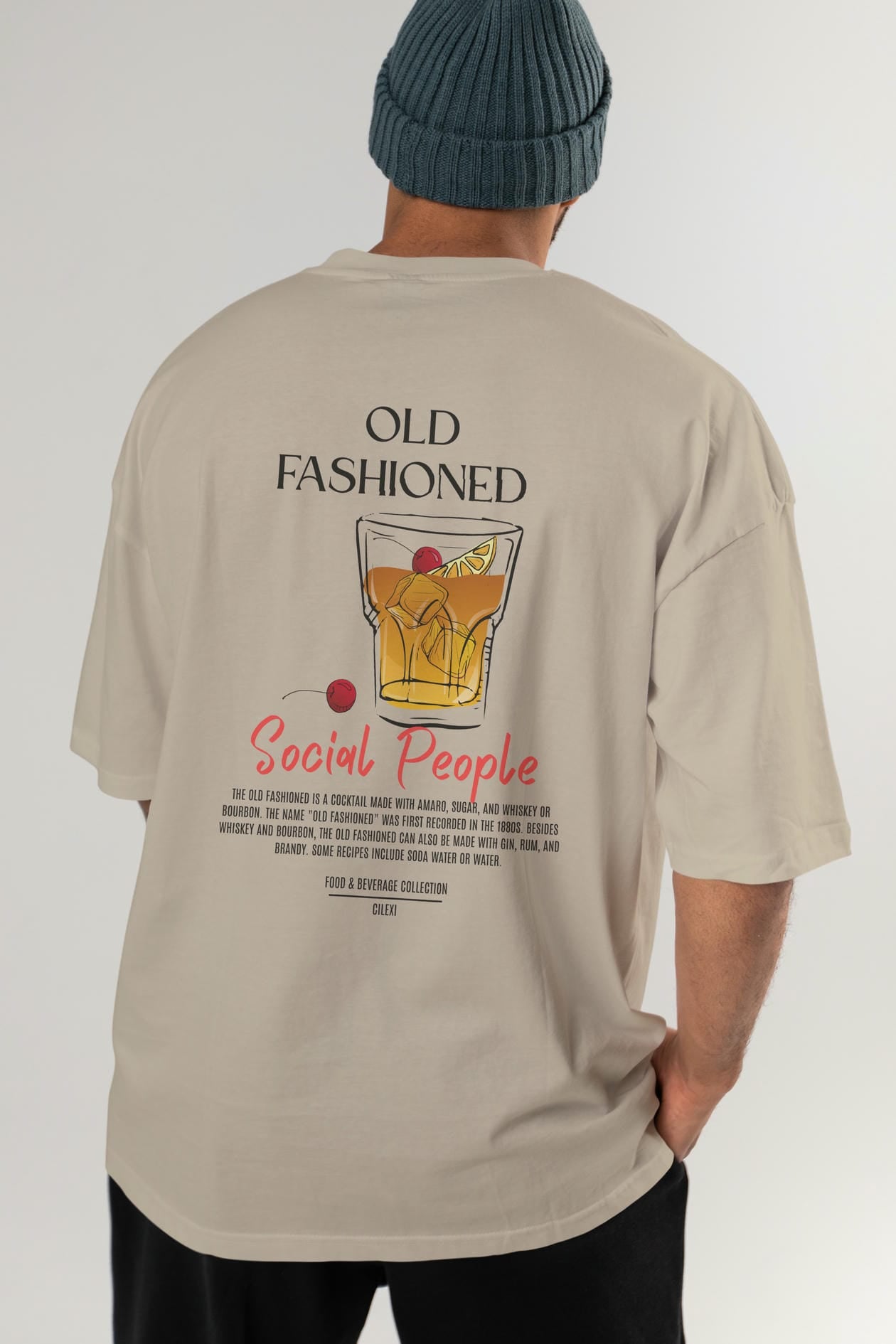 Old Fashıoned Kokteyl Serisi Baskılı Oversize t-shirt Erkek Kadın Unisex %100 Pamuk Bisiklet Yaka tişort