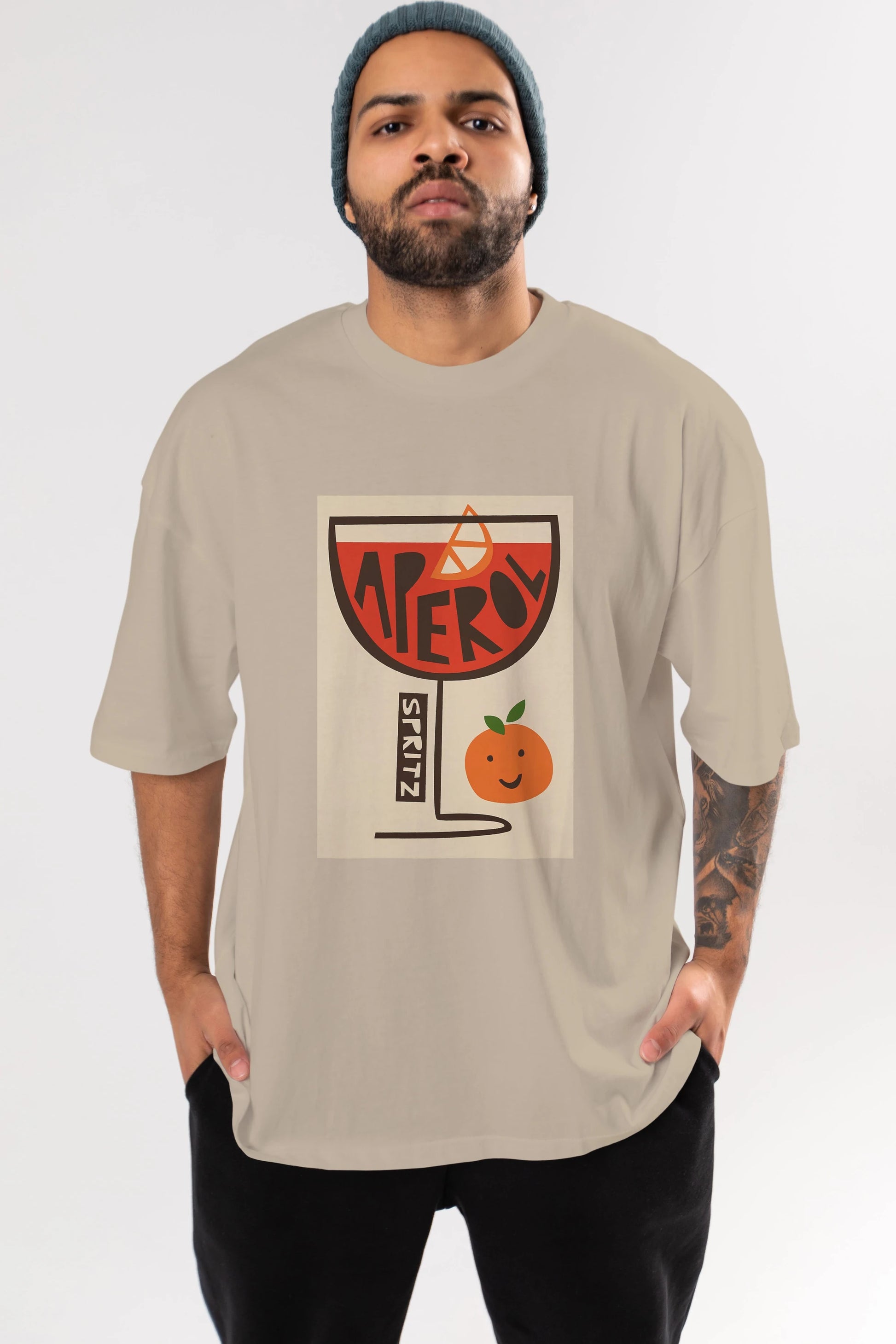 Aperol Spritz 9 Ön Baskılı Oversize t-shirt Erkek Kadın Unisex %100 Pamuk Bisiklet Yaka tişort