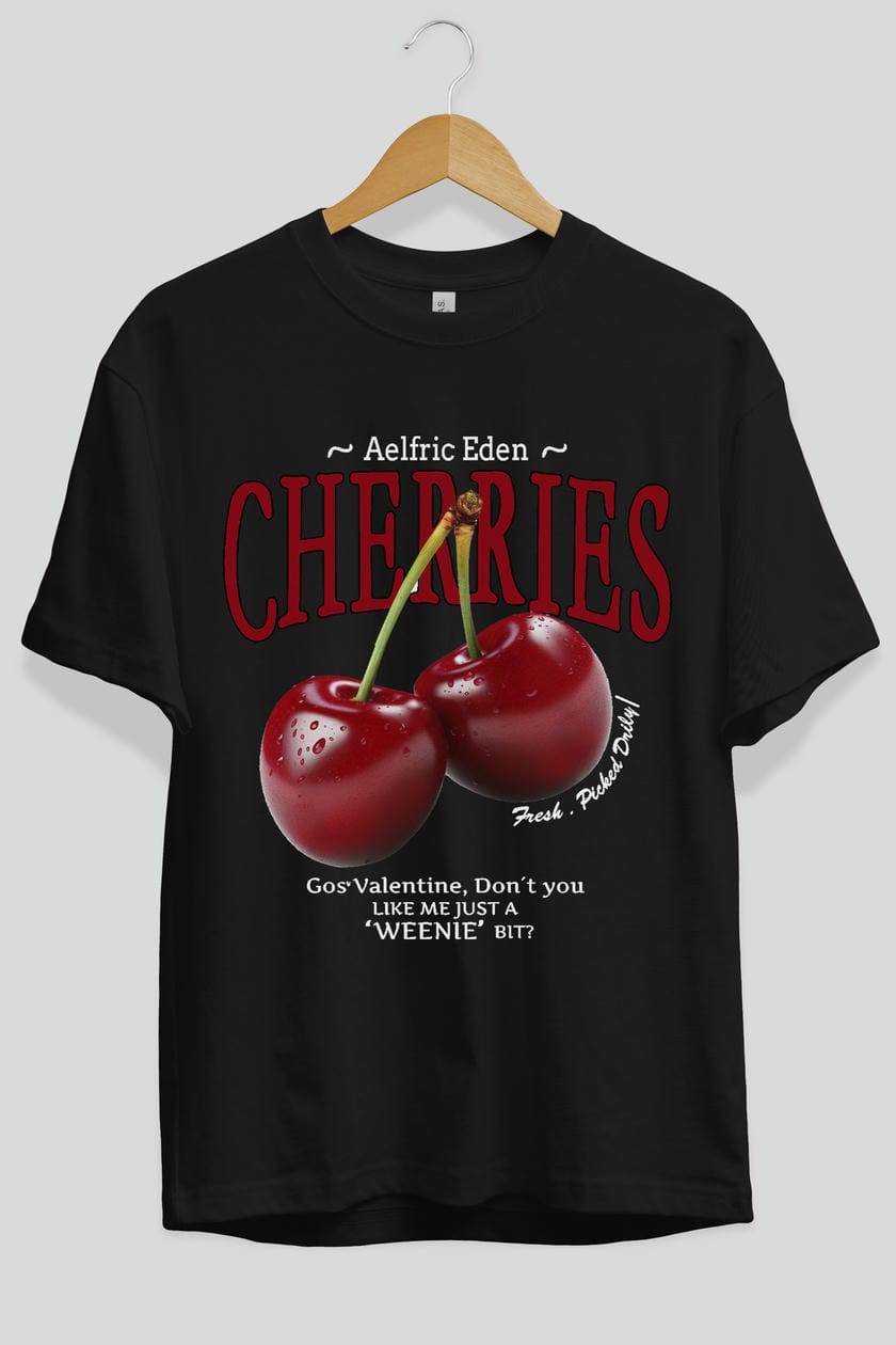 Cherry Cherries Ön Baskılı Oversize t-shirt Erkek Kadın Pamuk Bisiklet Yaka tişort