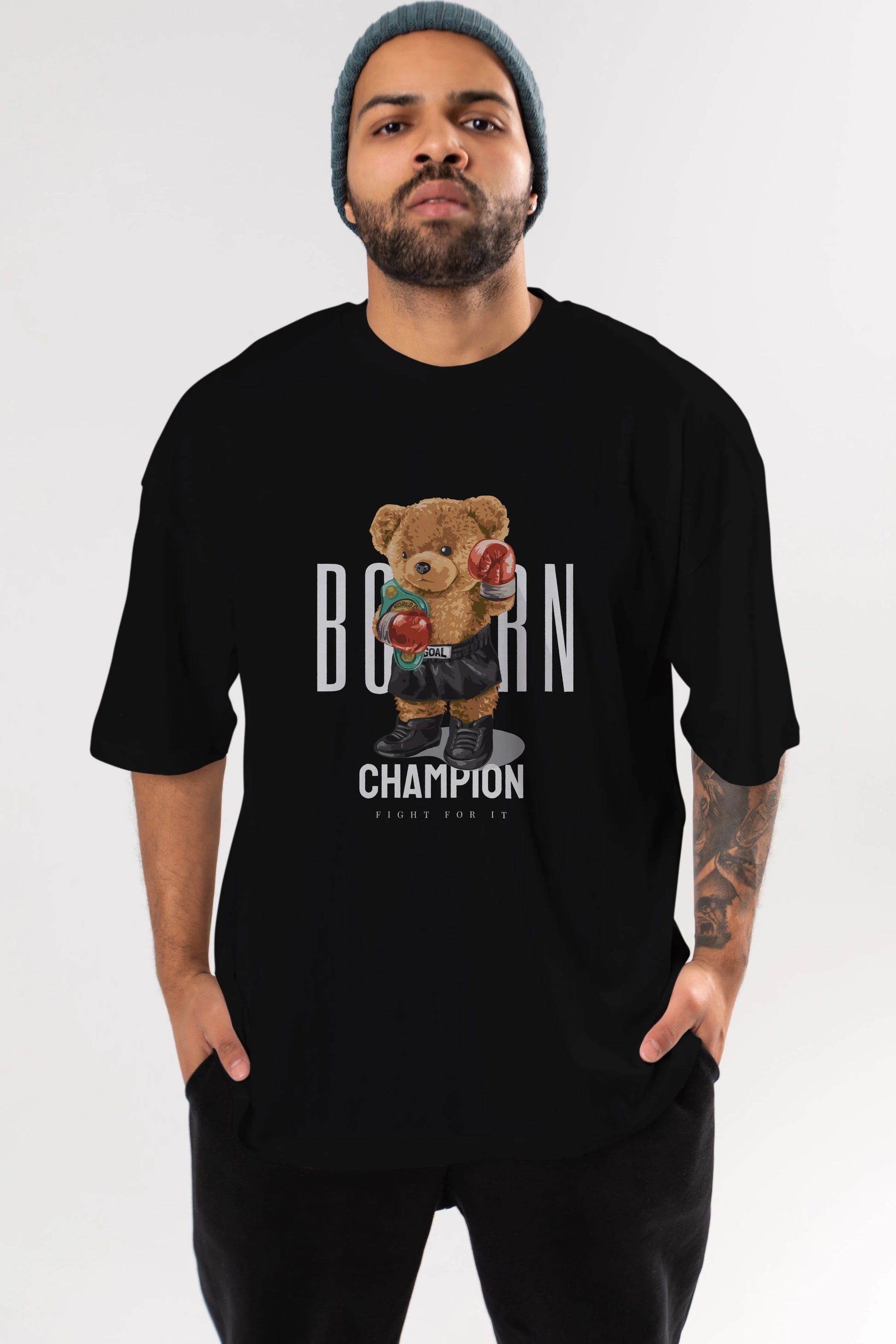 Teddy Bear Champion Ön Baskılı Oversize t-shirt Erkek Kadın Unisex %100 Pamuk
