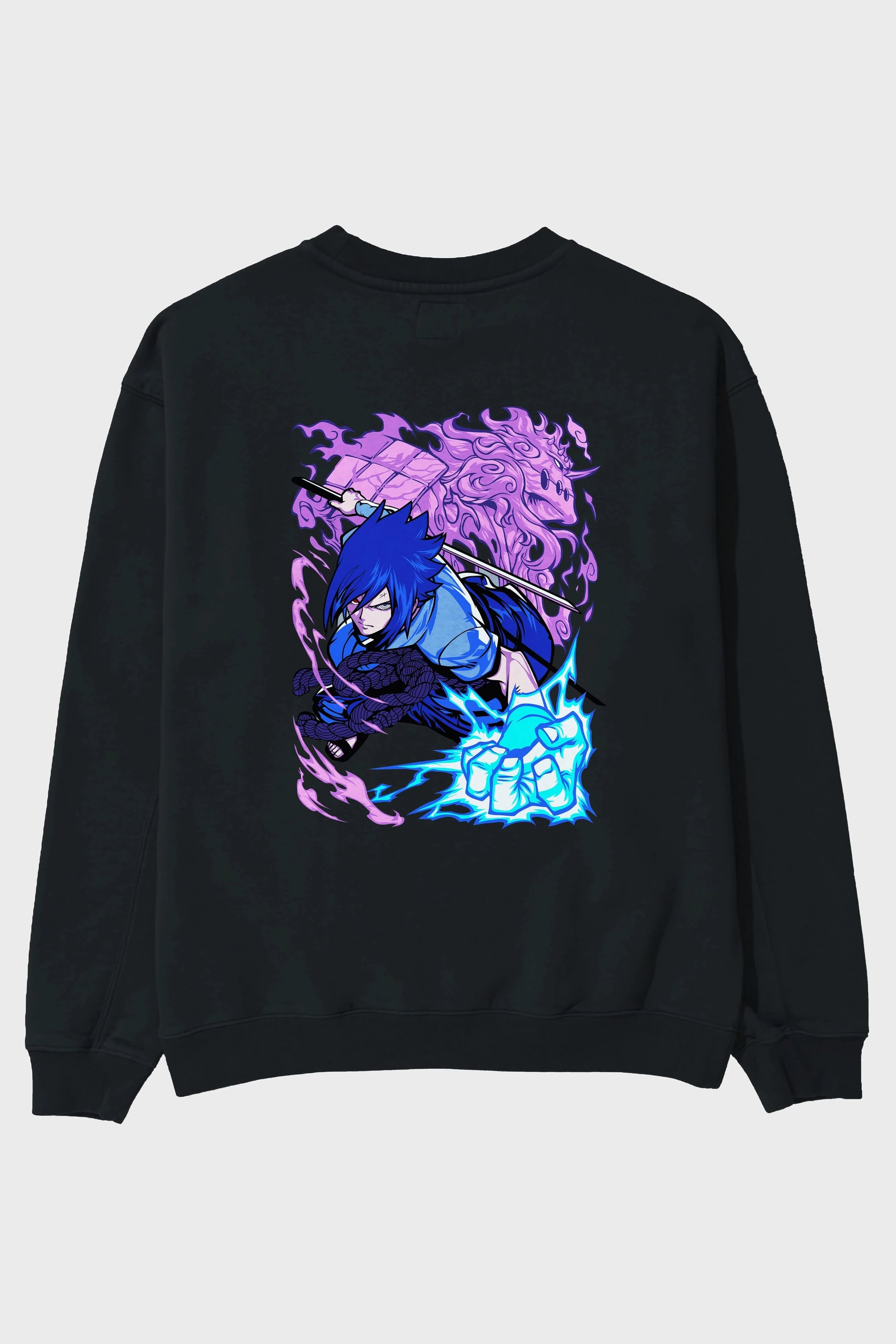 NARUTO SASUKE UCHIHA 2 Anime Arka Baskılı Oversize Sweatshirt Erkek Kadın Unisex