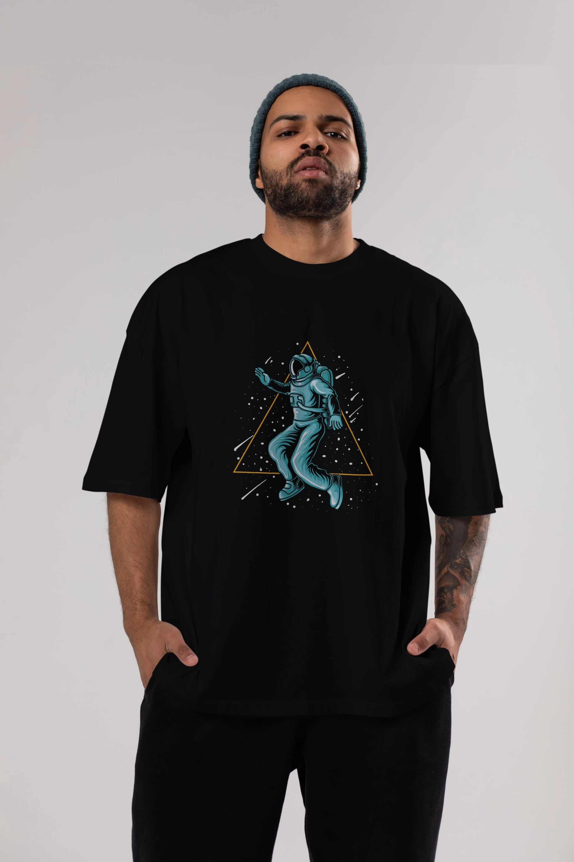 Astronaut Starry Triangle Ön Baskılı Oversize t-shirt Erkek Kadın Unisex