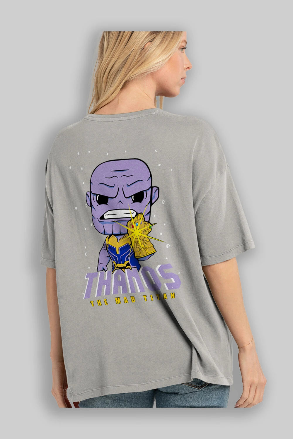 Thanos (1) Arka Baskılı Oversize t-shirt Erkek Kadın Unisex %100 Pamuk Bisiklet Yaka tişort