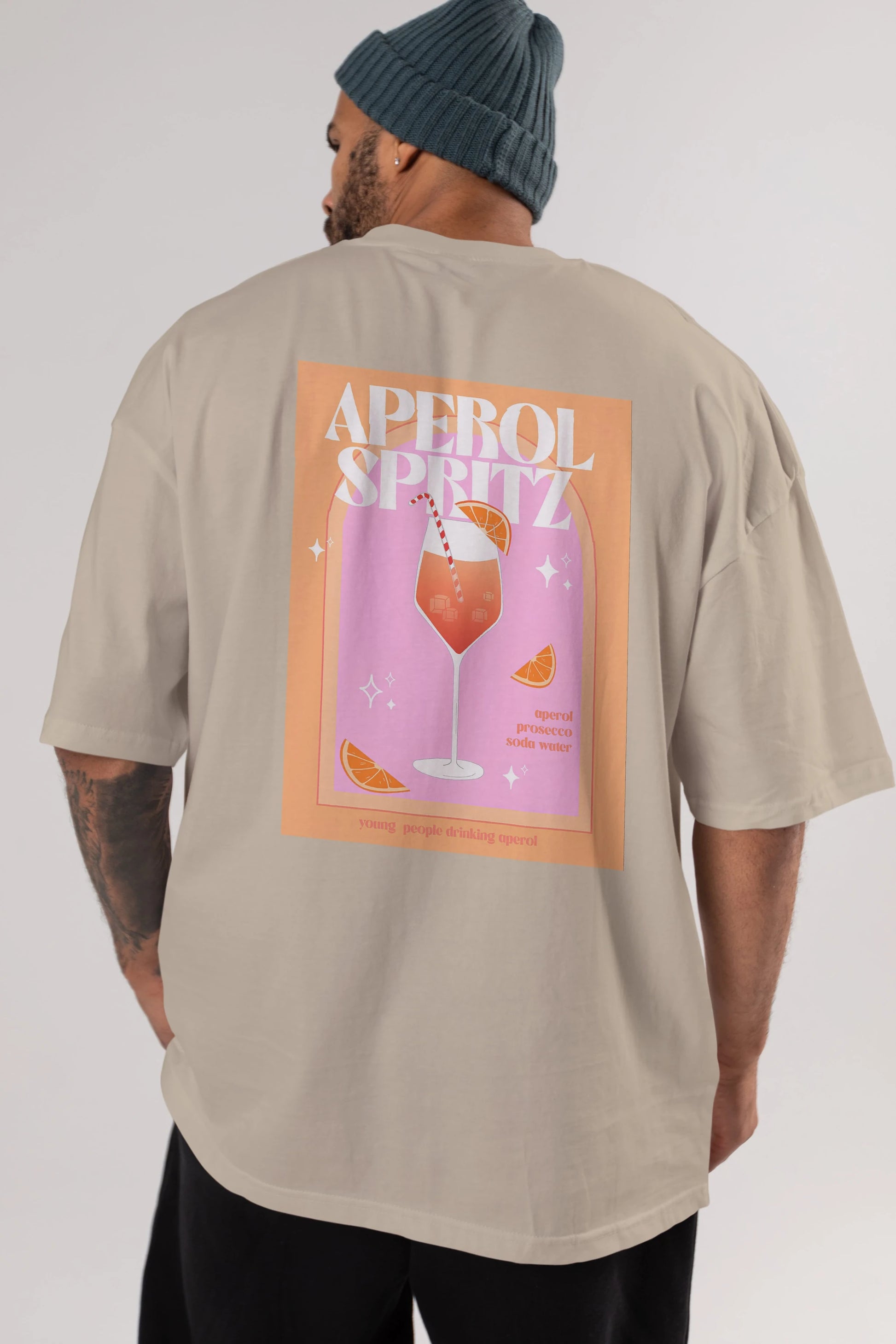 Aperol Spritz 2 Arka Baskılı Oversize t-shirt Erkek Kadın Unisex %100 Pamuk Bisiklet Yaka tişort