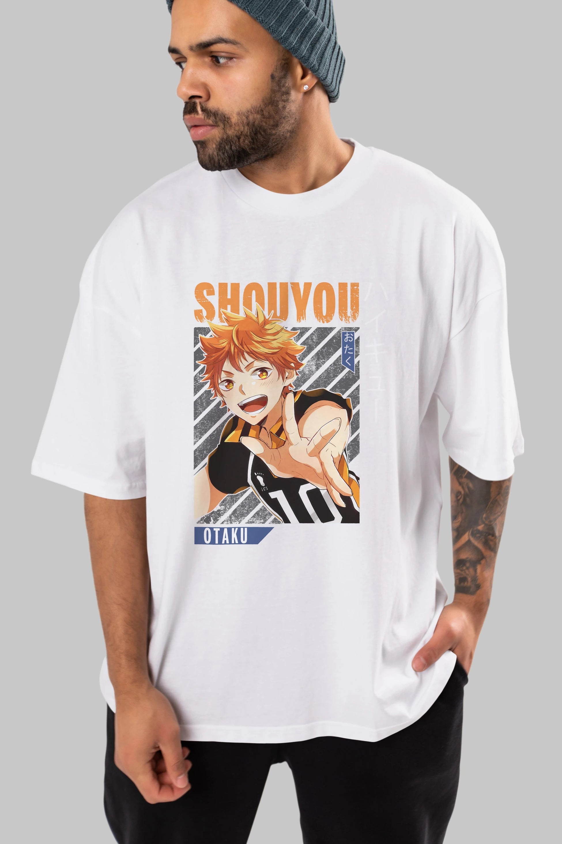 Shouyou Hinata 9 Anime Ön Baskılı Oversize t-shirt %100 pamuk Erkek Kadın Unisex