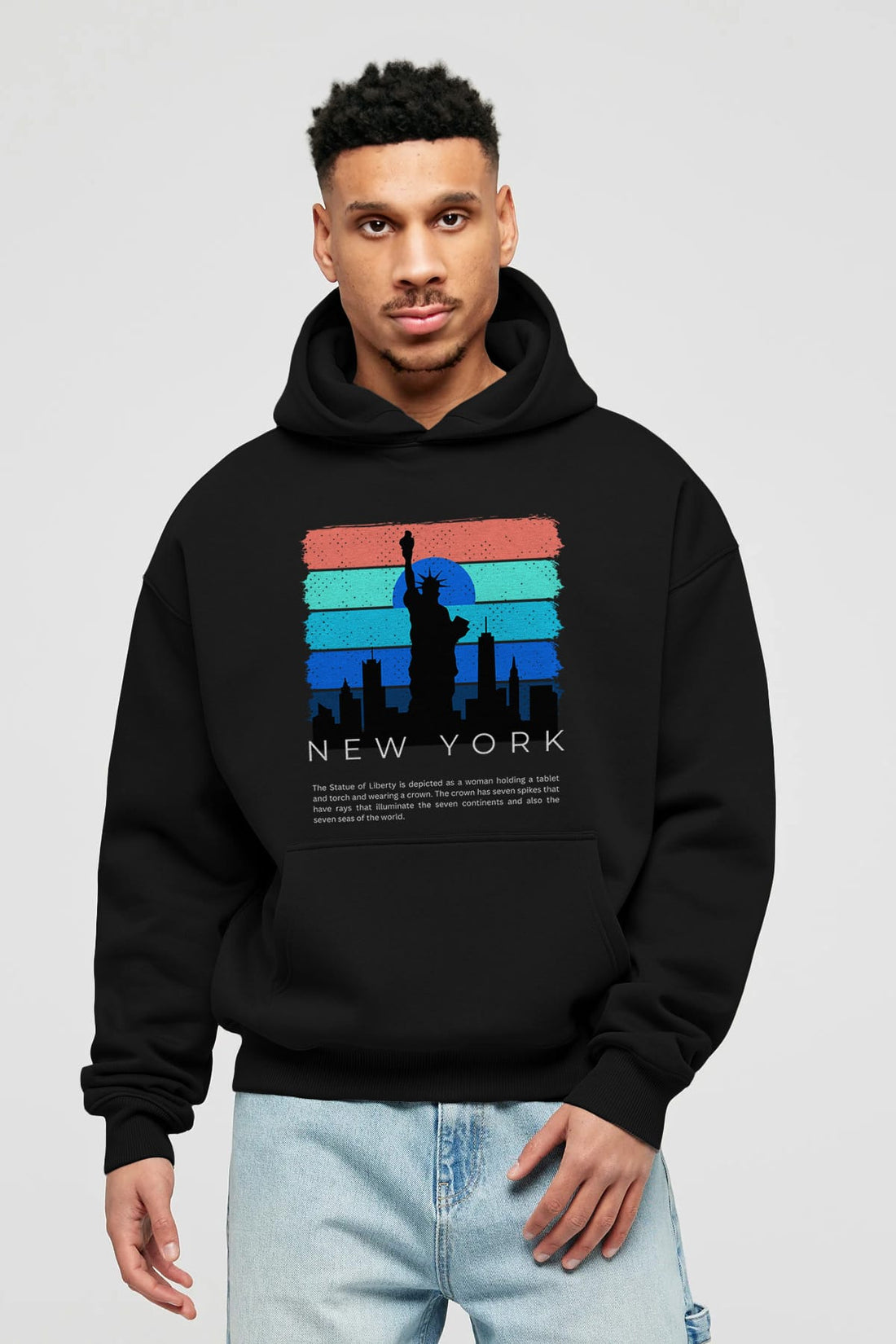 New York Yazılı Ön Baskılı Oversize Hoodie Kapüşonlu Sweatshirt Erkek Kadın Unisex