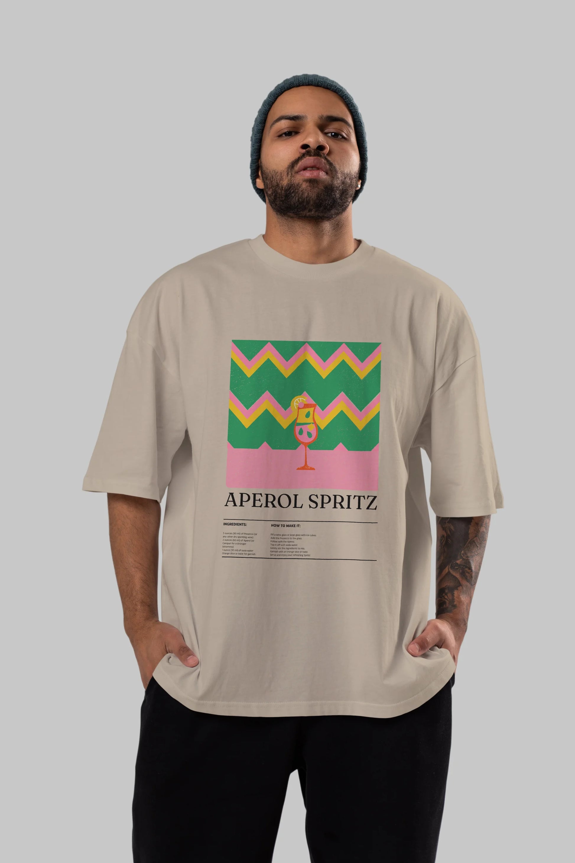 Aperol Spritz Kokteyl Ön Baskılı Oversize t-shirt Erkek Kadın %100 Pamuk Bisiklet Yaka tişort